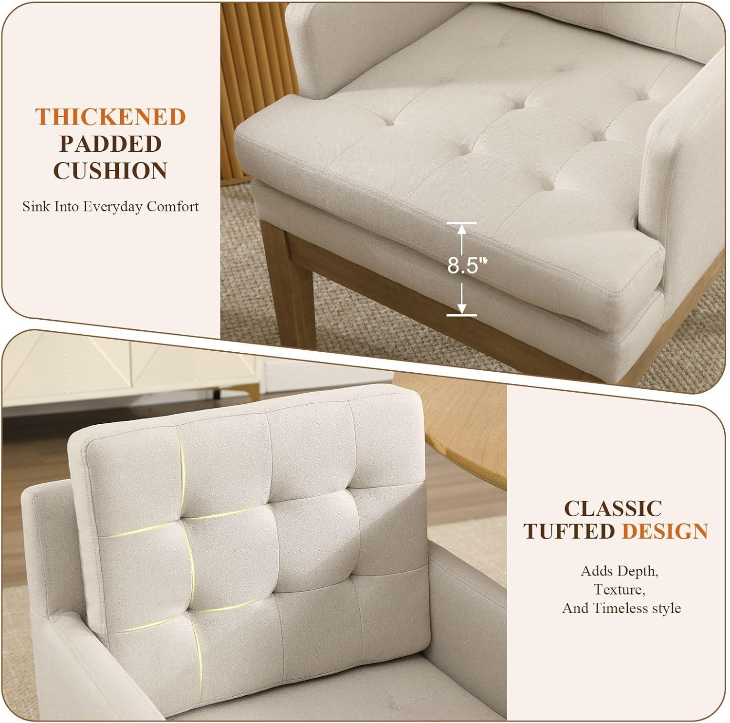 Linen Fabric Dining Chairs Set of 2