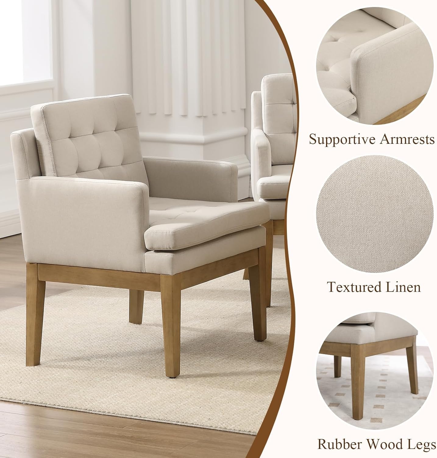 Linen Fabric Dining Chairs Set of 2