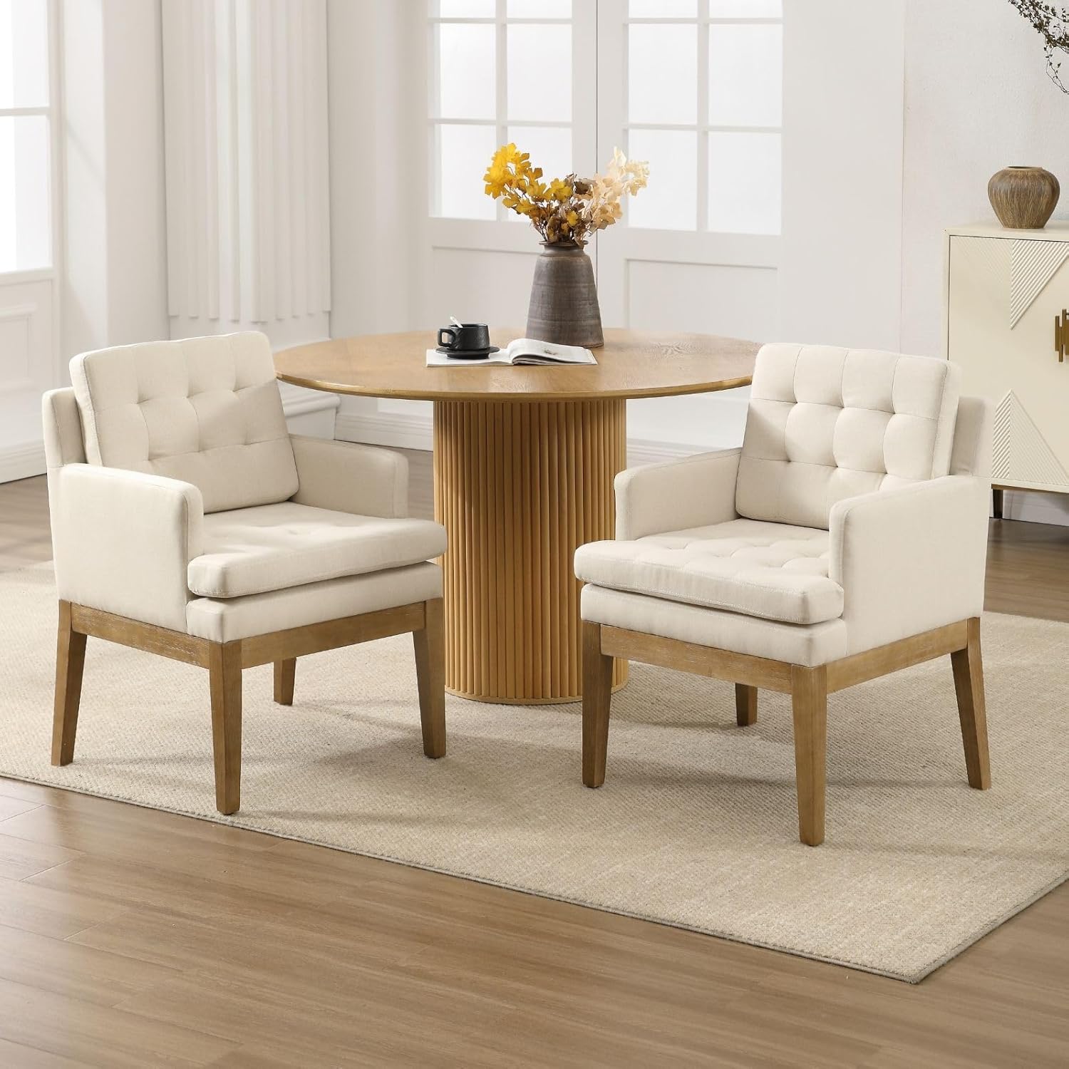 Linen Fabric Dining Chairs Set of 2