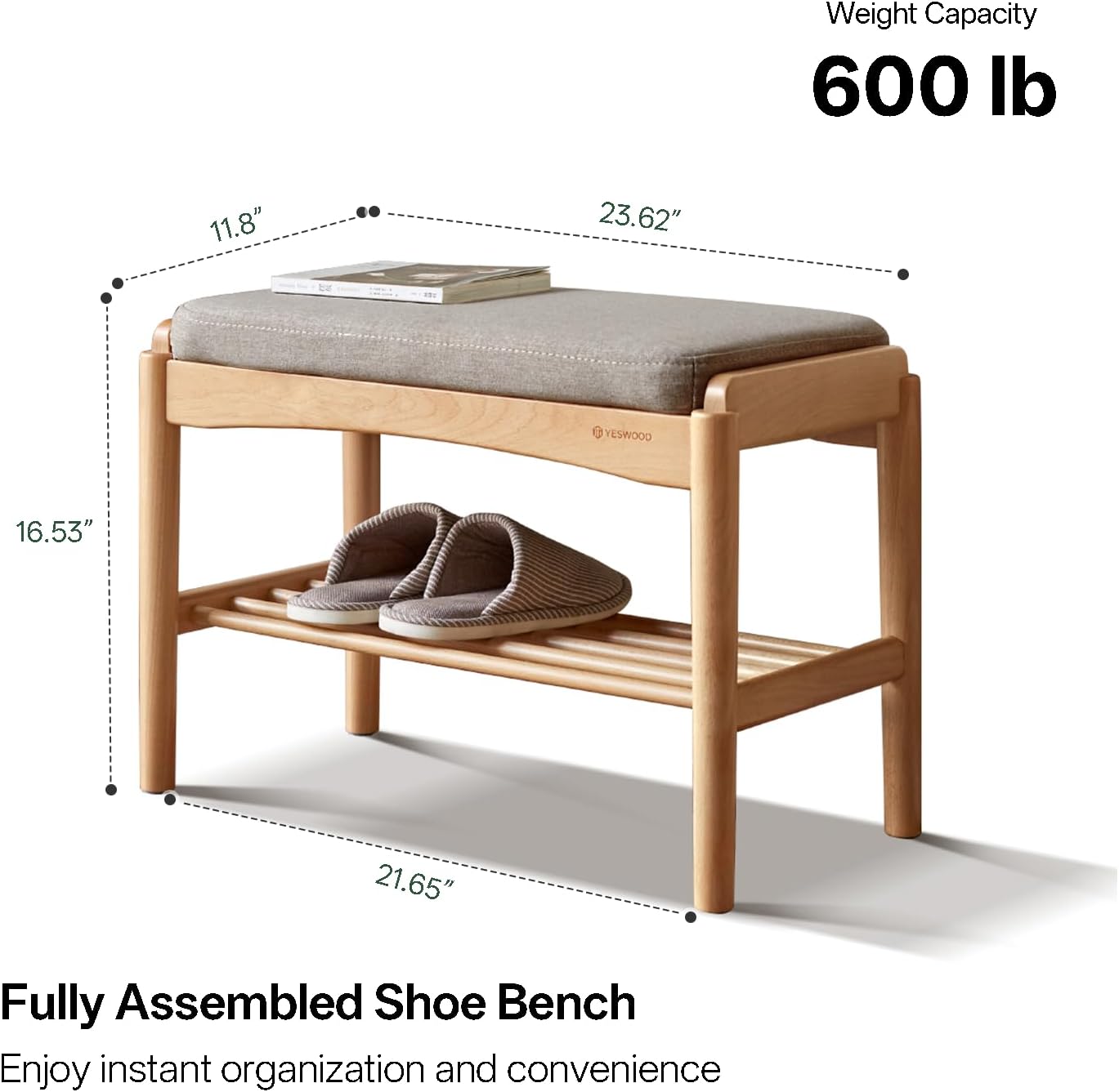 Shoe Rack Bench with Gray Cushion