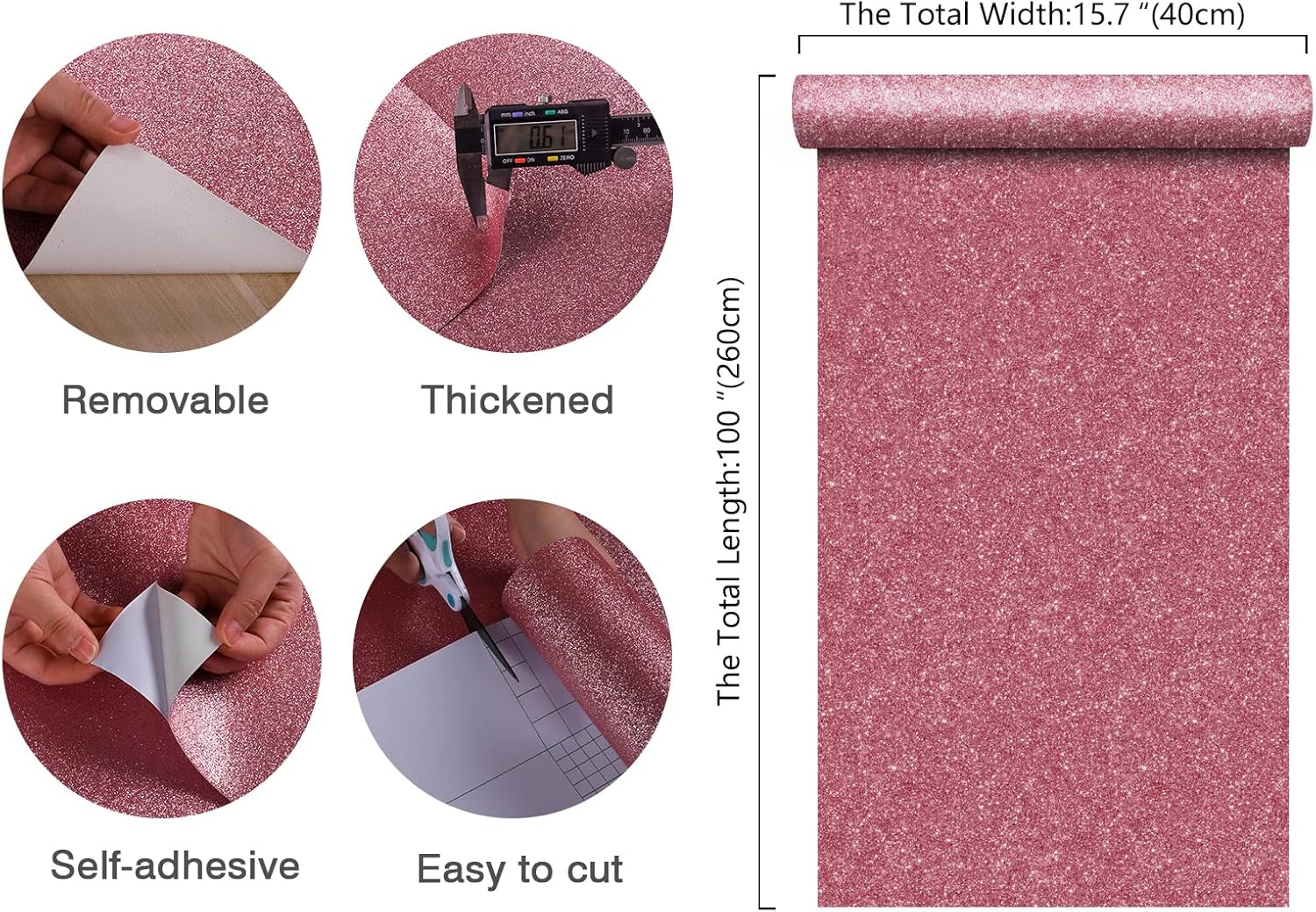 Pink Glitter Wallpaper Stick and Peel 15.7''x100''