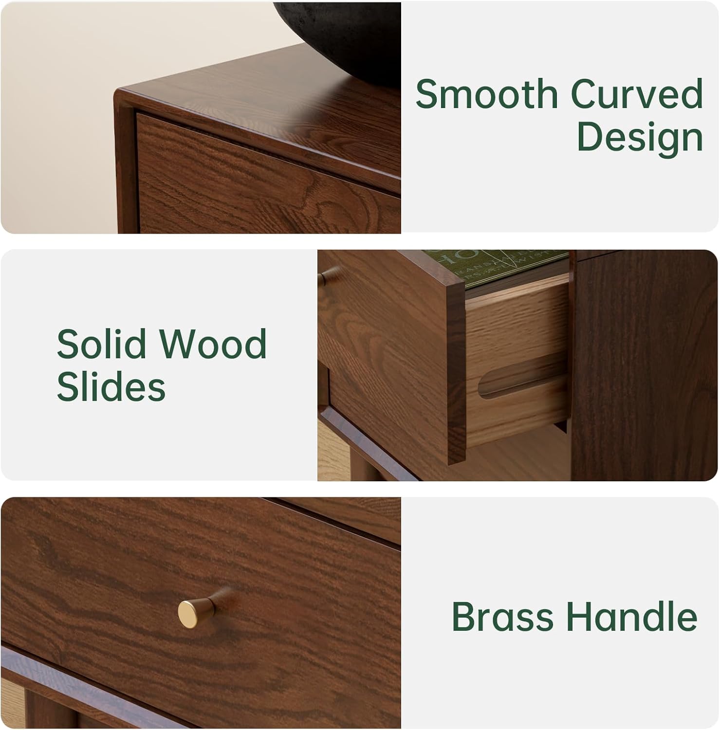 Solid Oak Wood Nightstand 