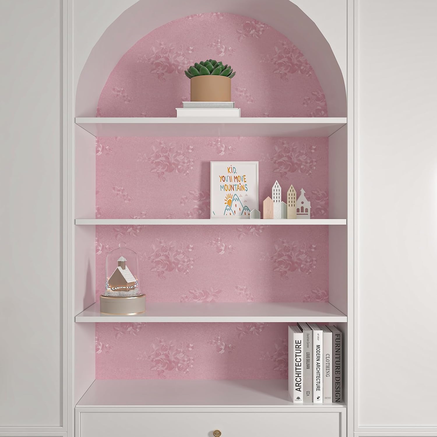 12"x472" Pink Embossed Flower Peel and Stick Wallpaper