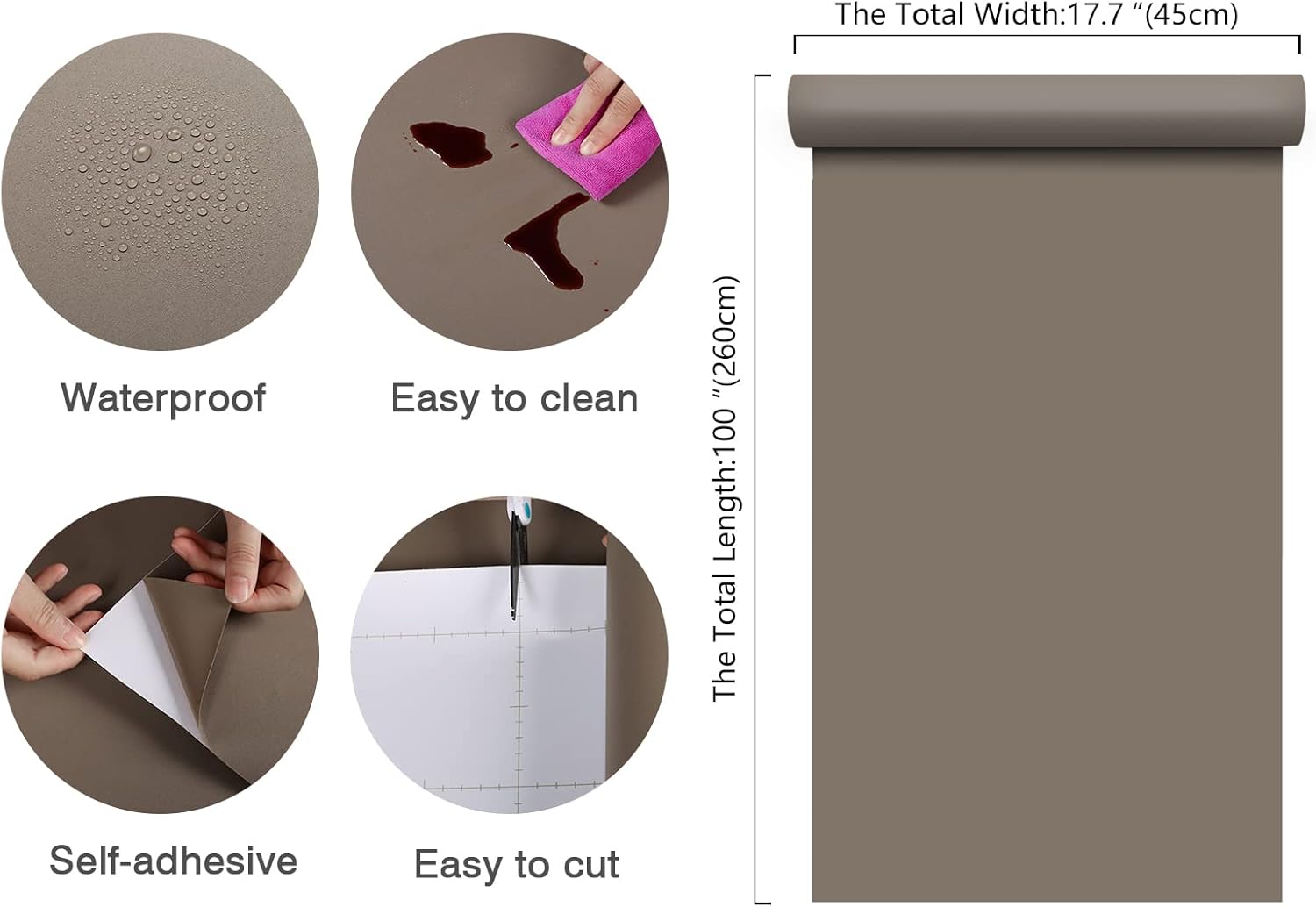 17.7"x100" Thickened Tan Brown Peel and Stick Wallpaper 