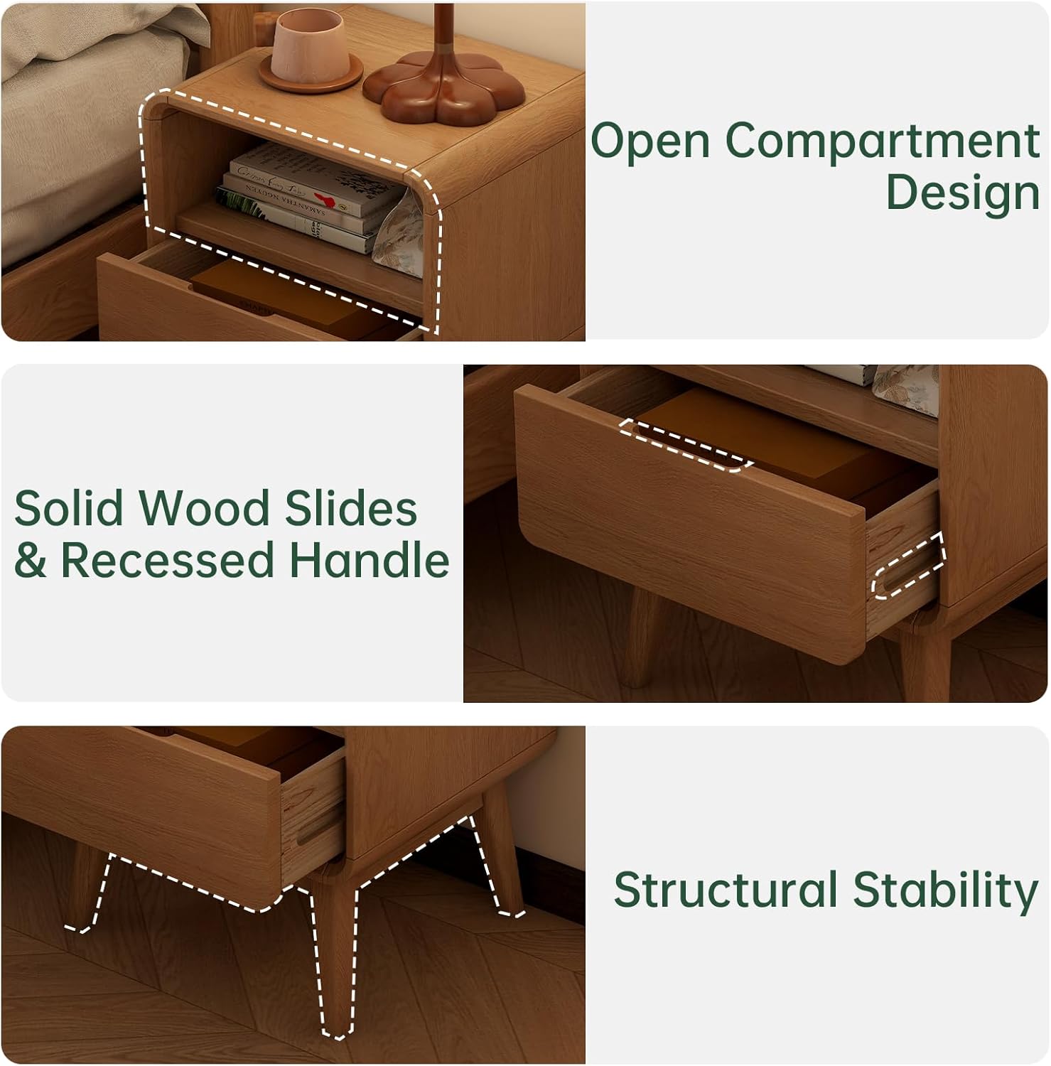 100% Solid Oak Wood Nightstand