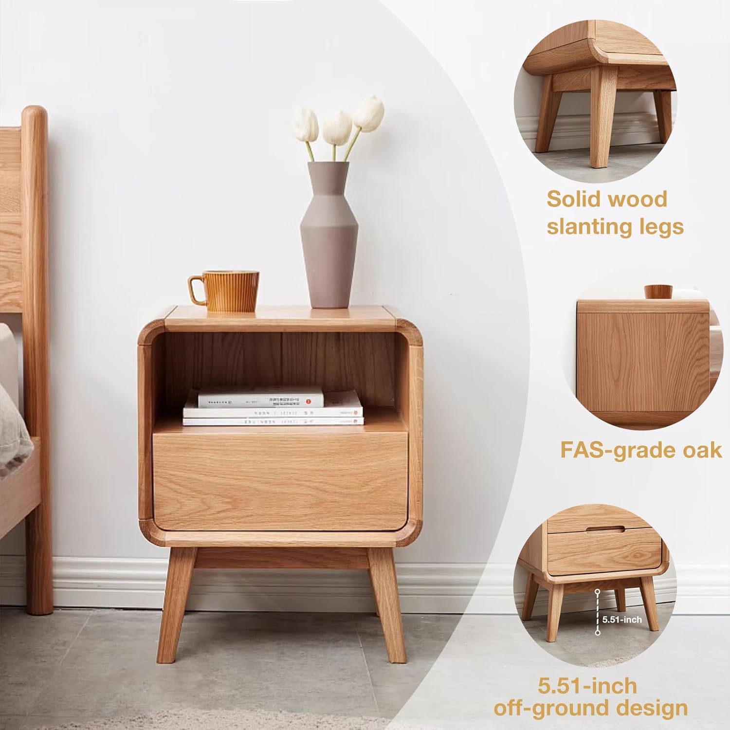 100% Solid Oak Wood Nightstand