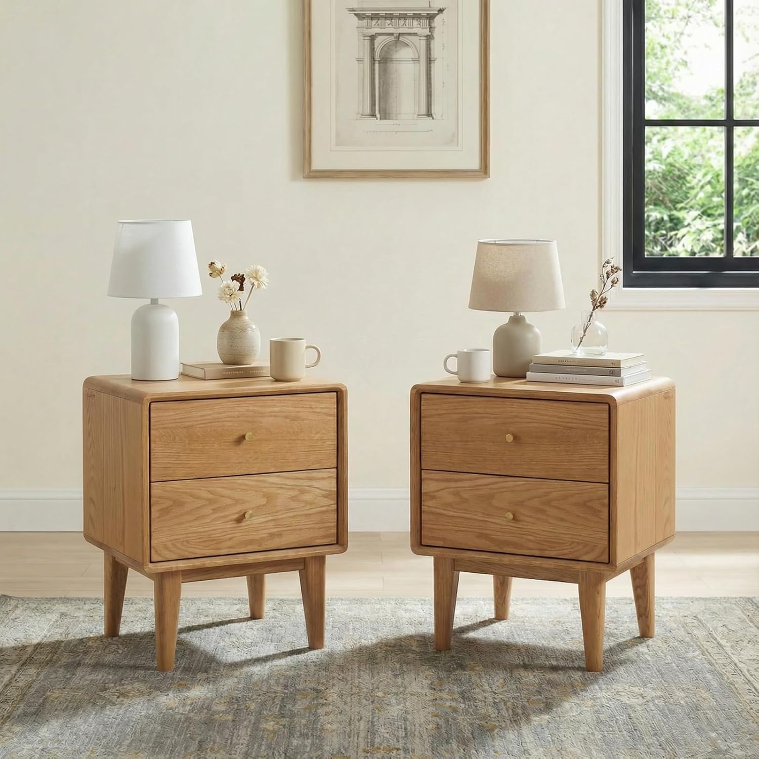 Solid Oak Wood Nightstand Set of 2