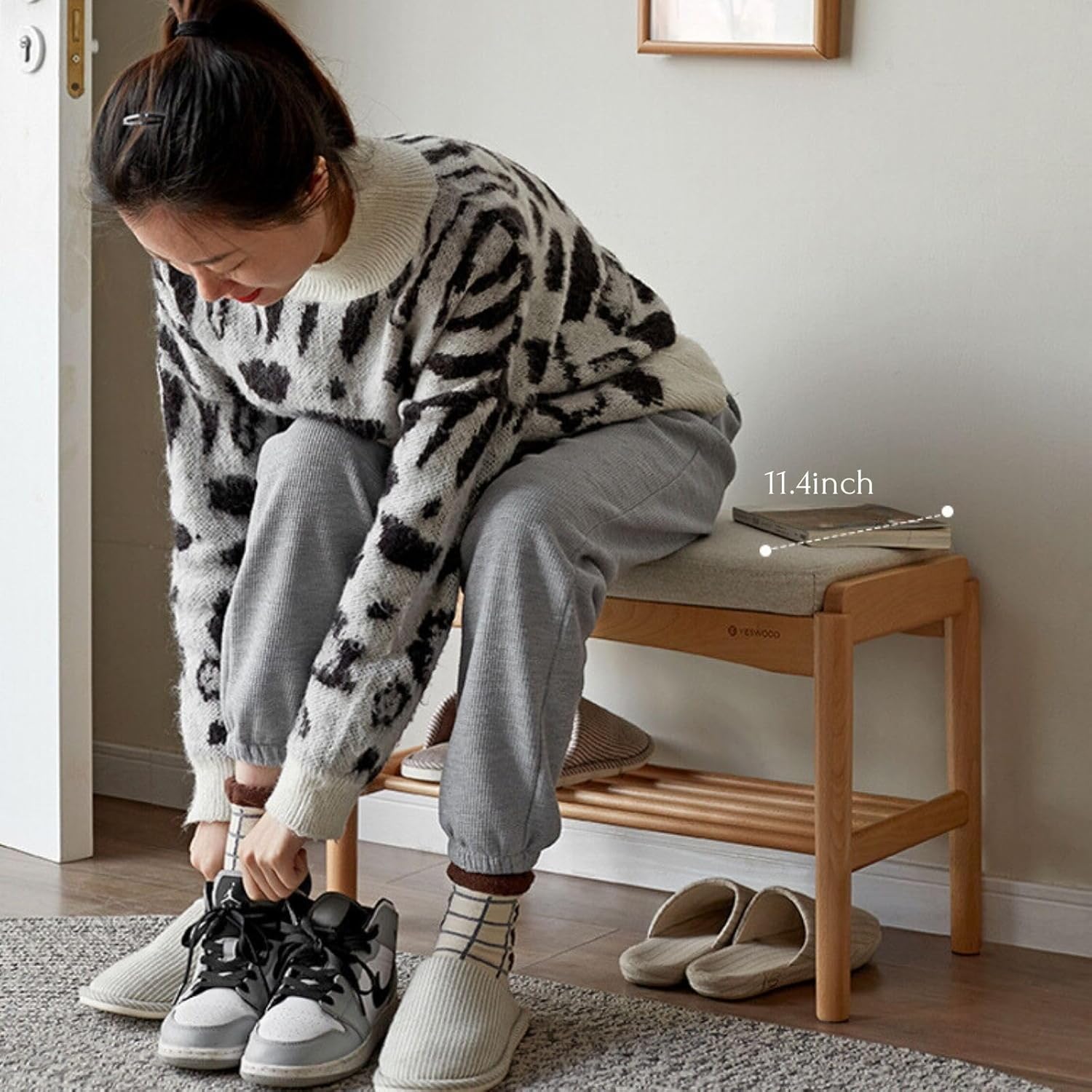 Solid Wood Shoe Bench