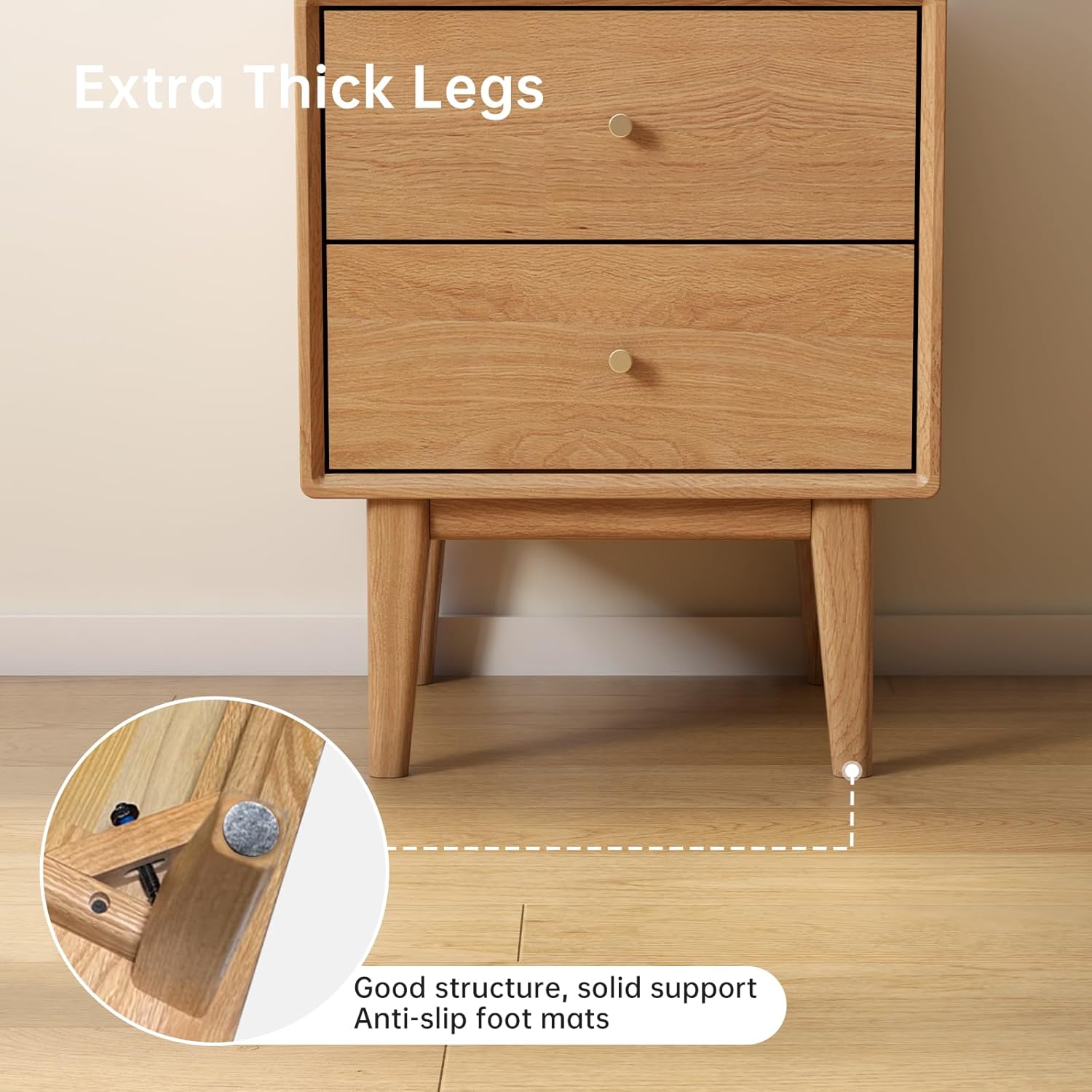 Solid Oak Wood Nightstand Set of 2