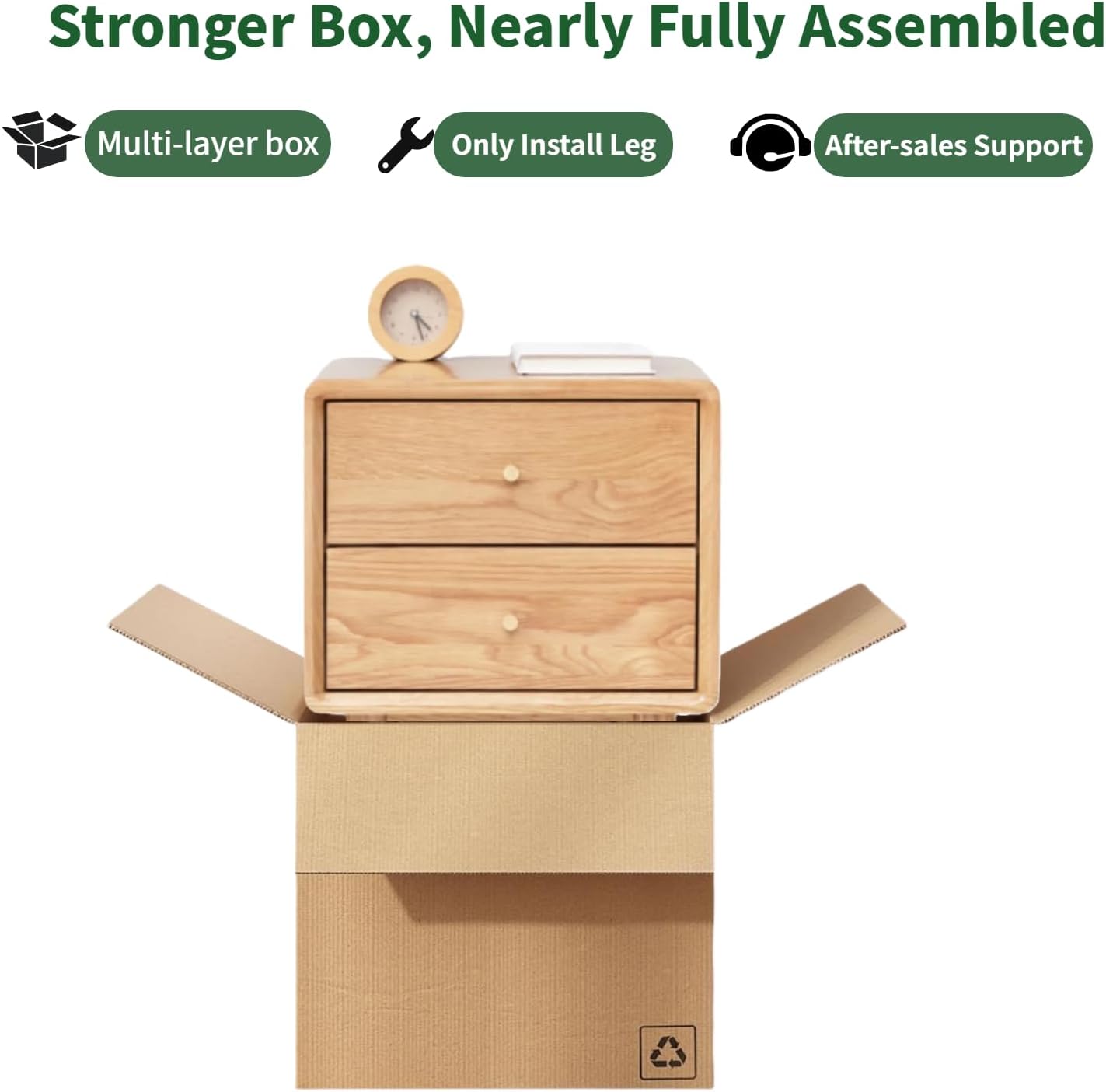 Solid Oak Wood Nightstand Set of 2