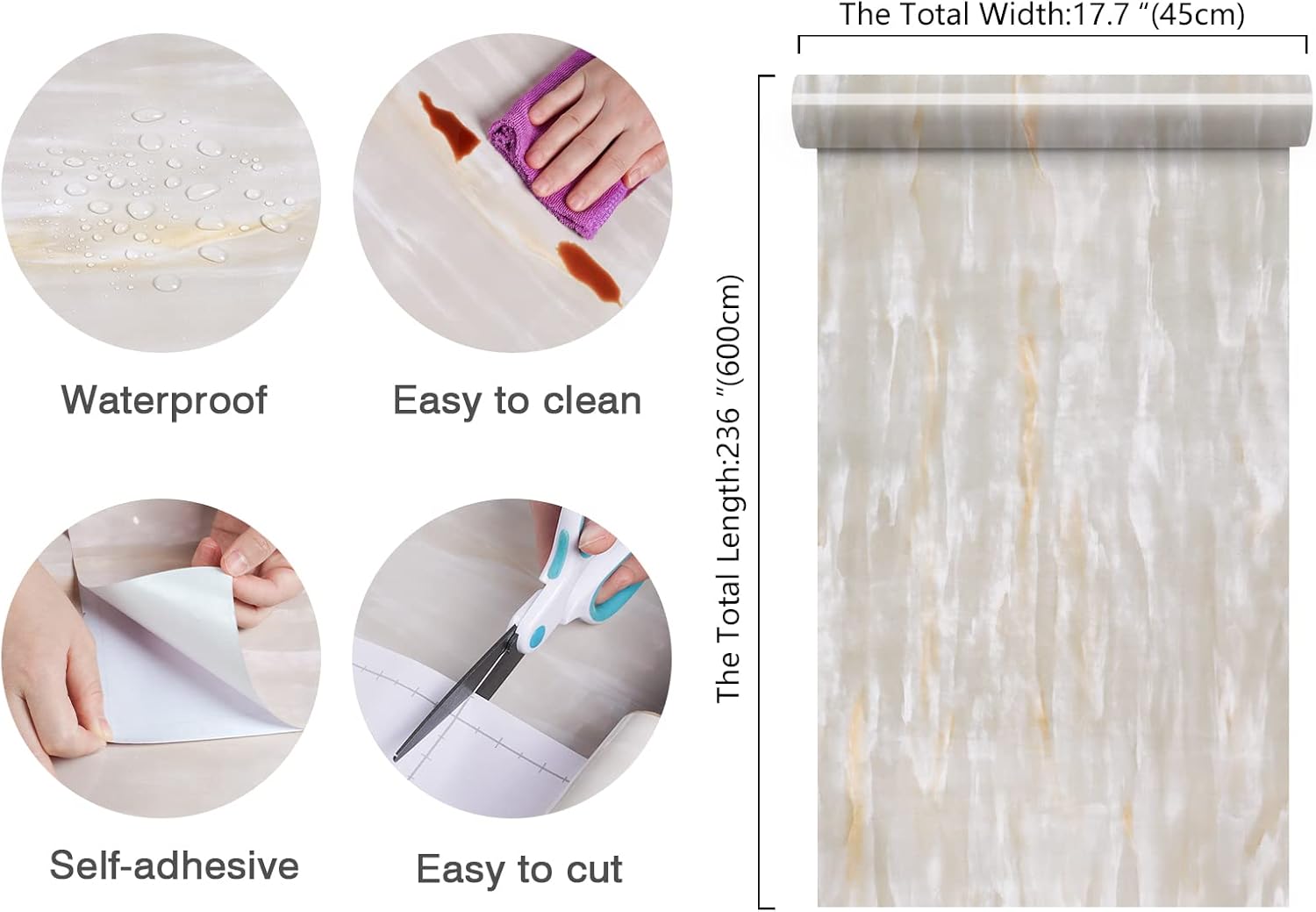 17.7"x236" Beige Marble Peel and Stick Contact Paper 