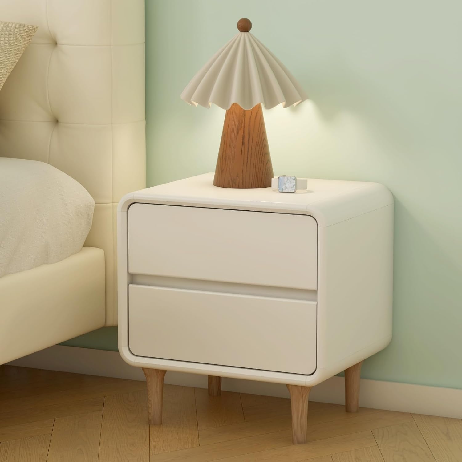White Solid Wood Nightstand 