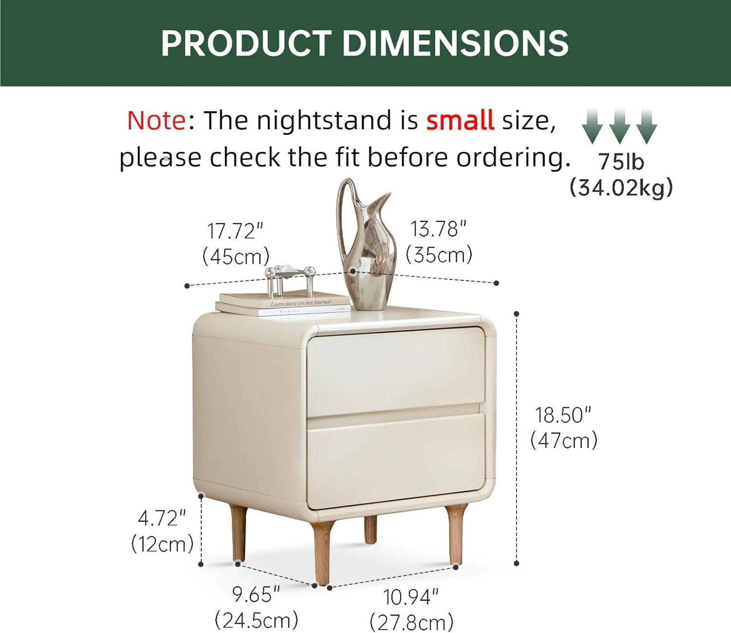 White Solid Wood Nightstand 