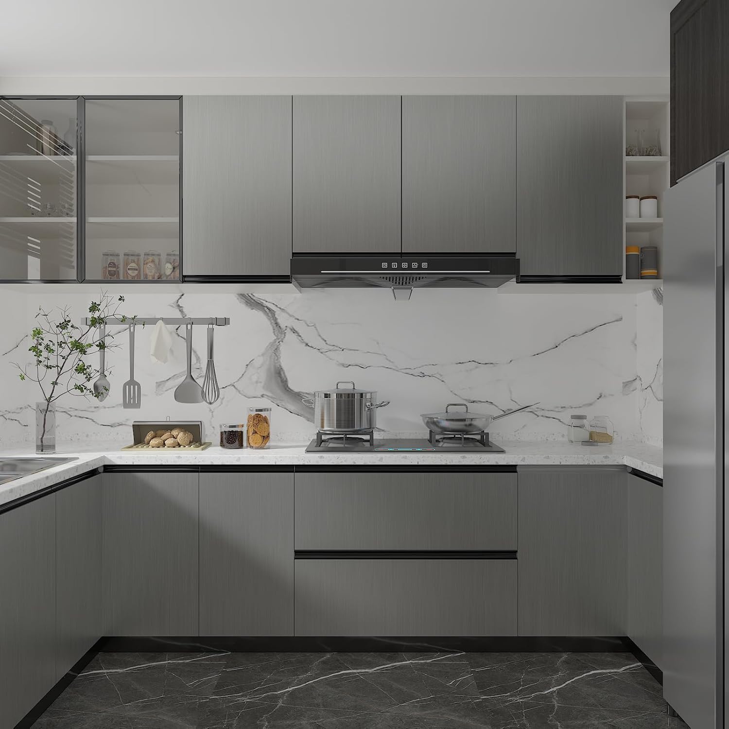 17.7”x100” Metallic Grey Peel and Stick Wallpaper 