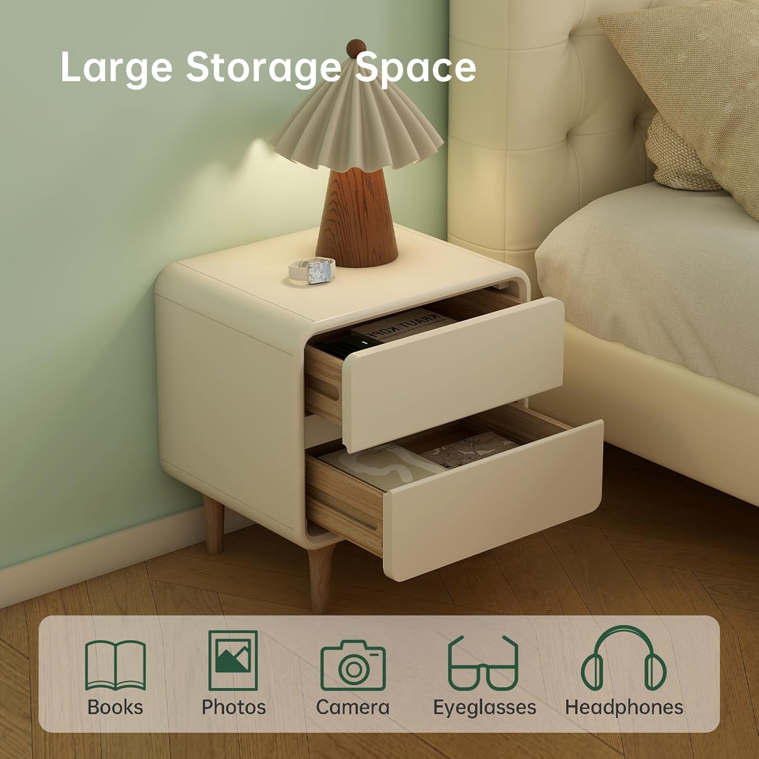 White Solid Wood Nightstand 