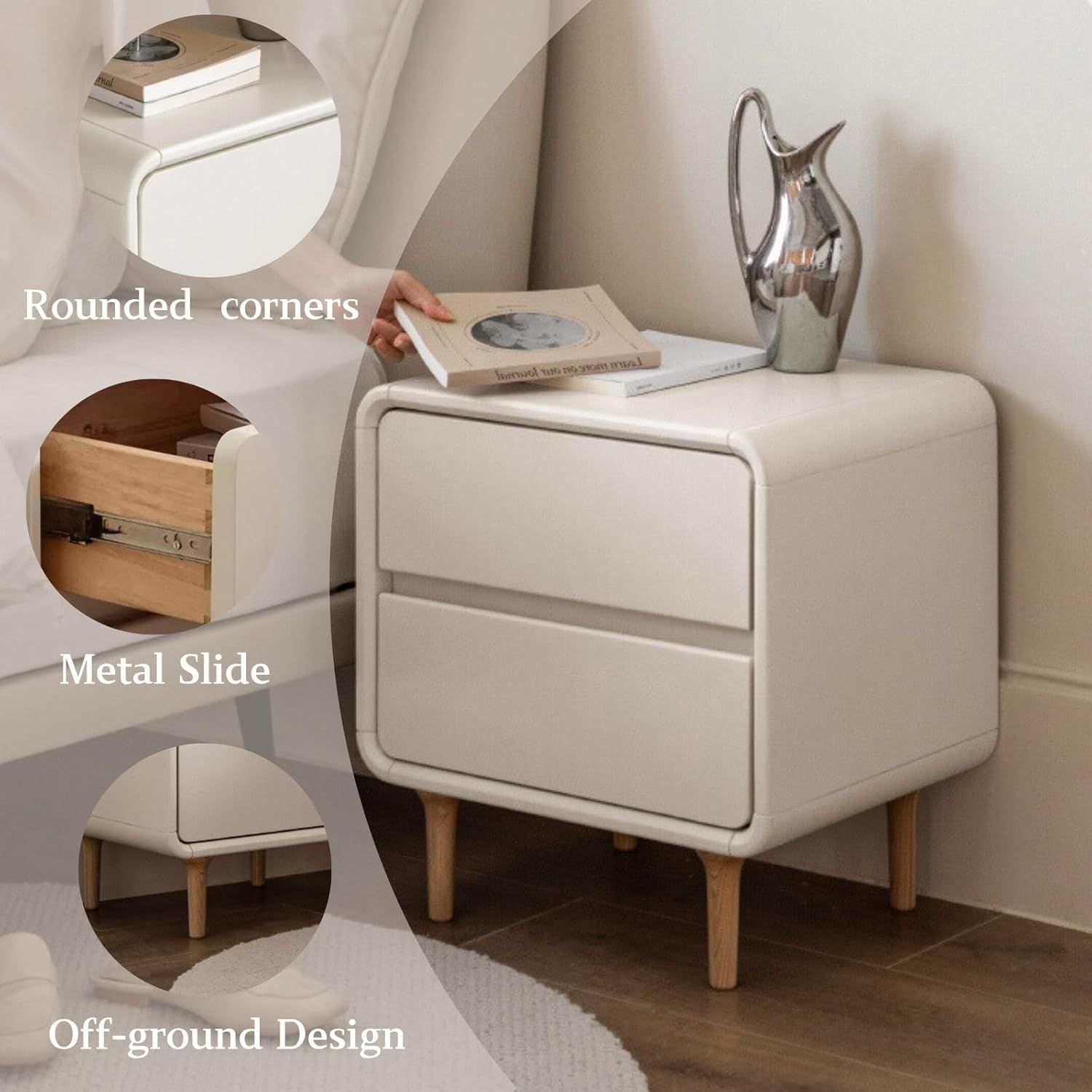 White Solid Wood Nightstand 