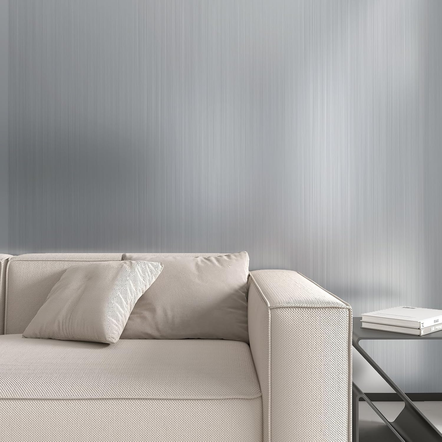  12"x472"  Silver Metallic Stainless Steel Peel and Stick Wallpaper 