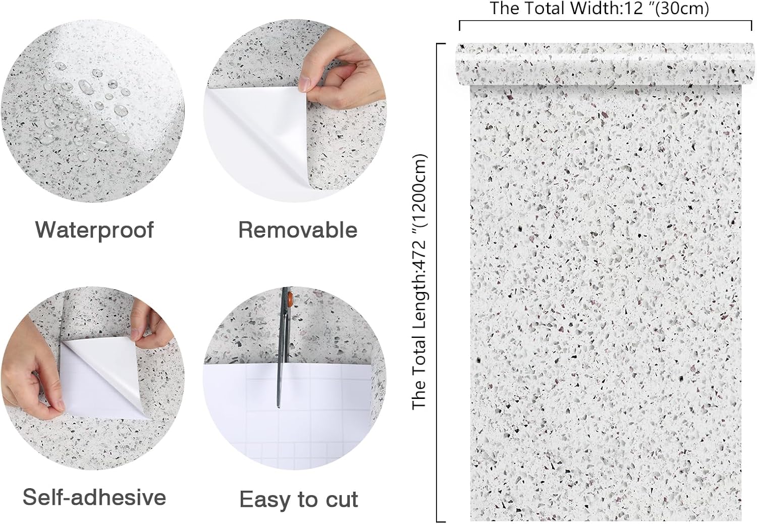 12"x472" Granite Marble Look Wallpaper for Kitchen Backsplash Cabinets Desk