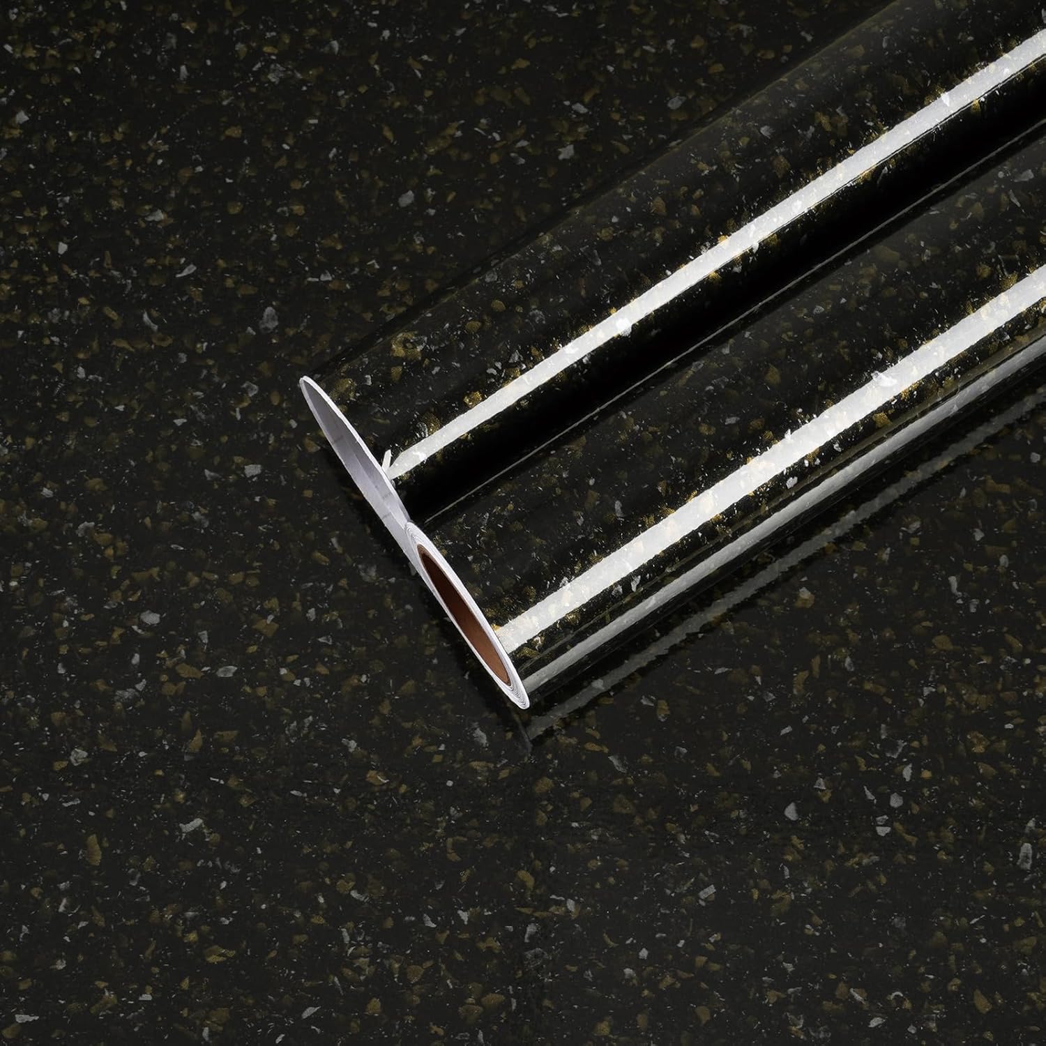 17.7''x100'' Black Gold Granite Contact Paper Peel and Stick Wallpaper