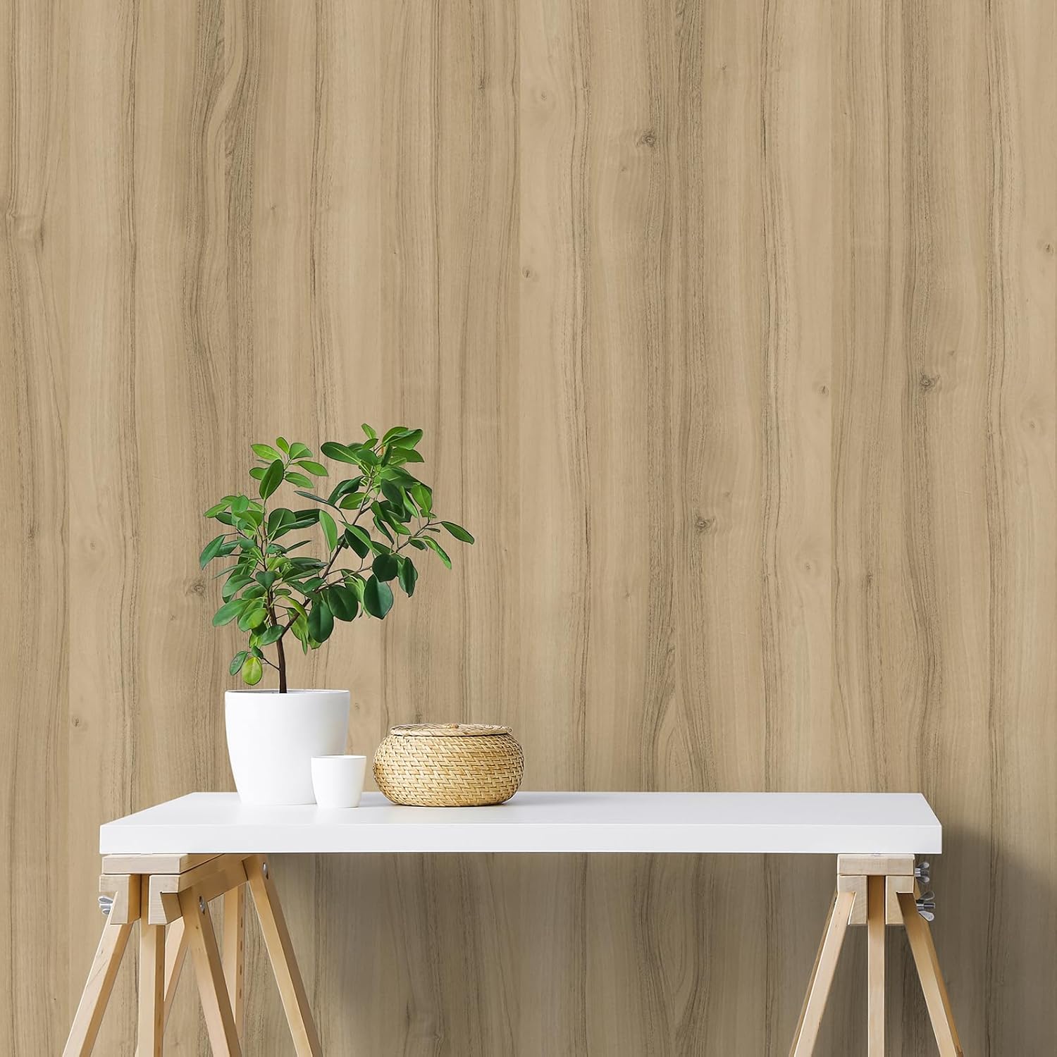 Wide Oak Wallpaper 24"x160" Light Wood Peel and Stick 