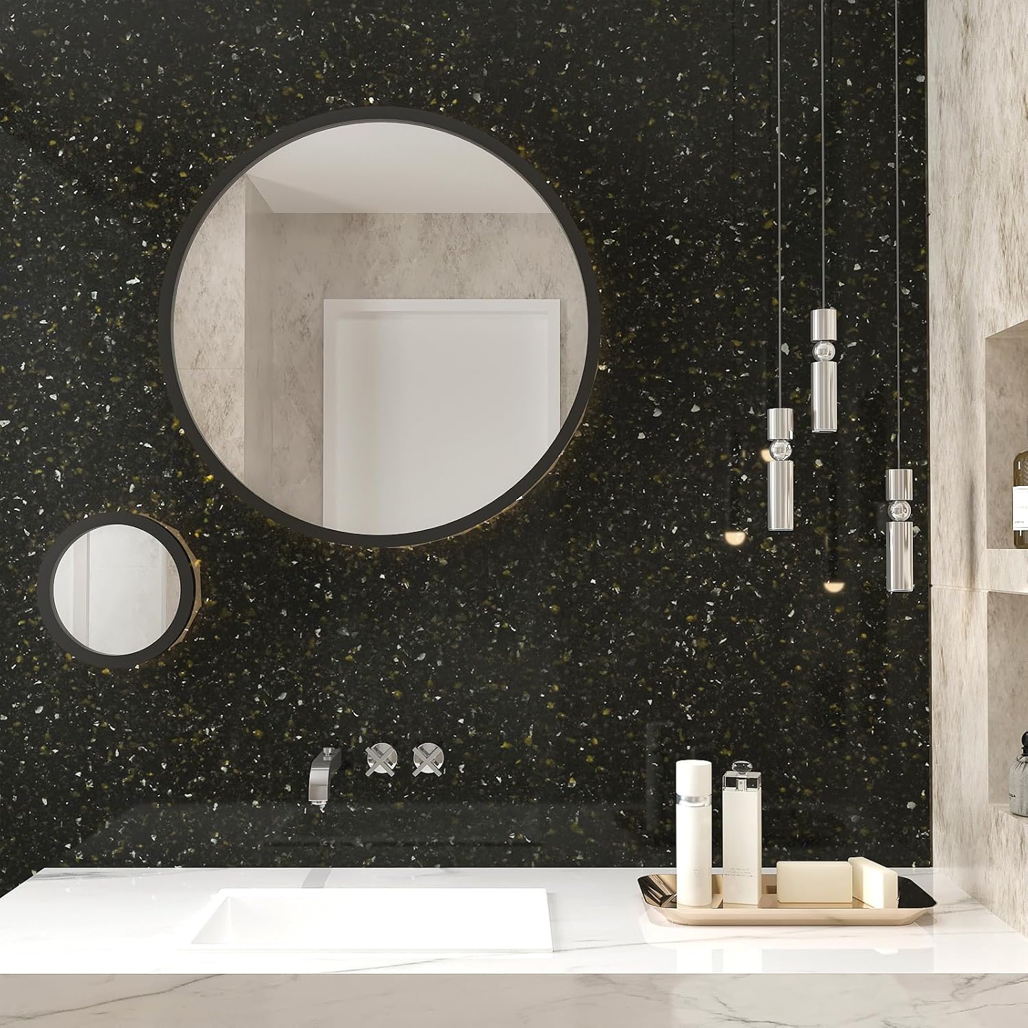 17.7''x100'' Black Gold Granite Contact Paper Peel and Stick Wallpaper