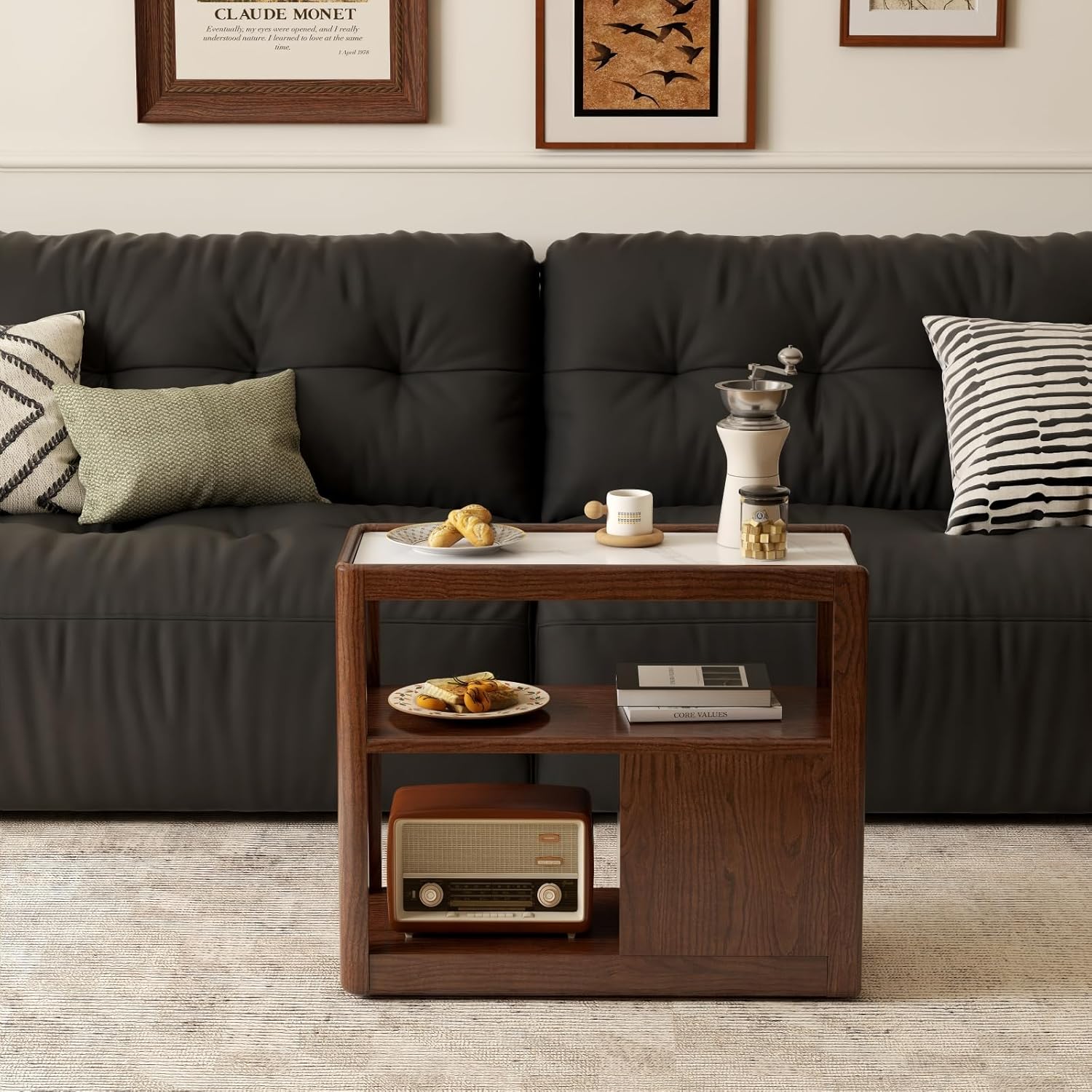 100% Solid Wood Side Table with Storage