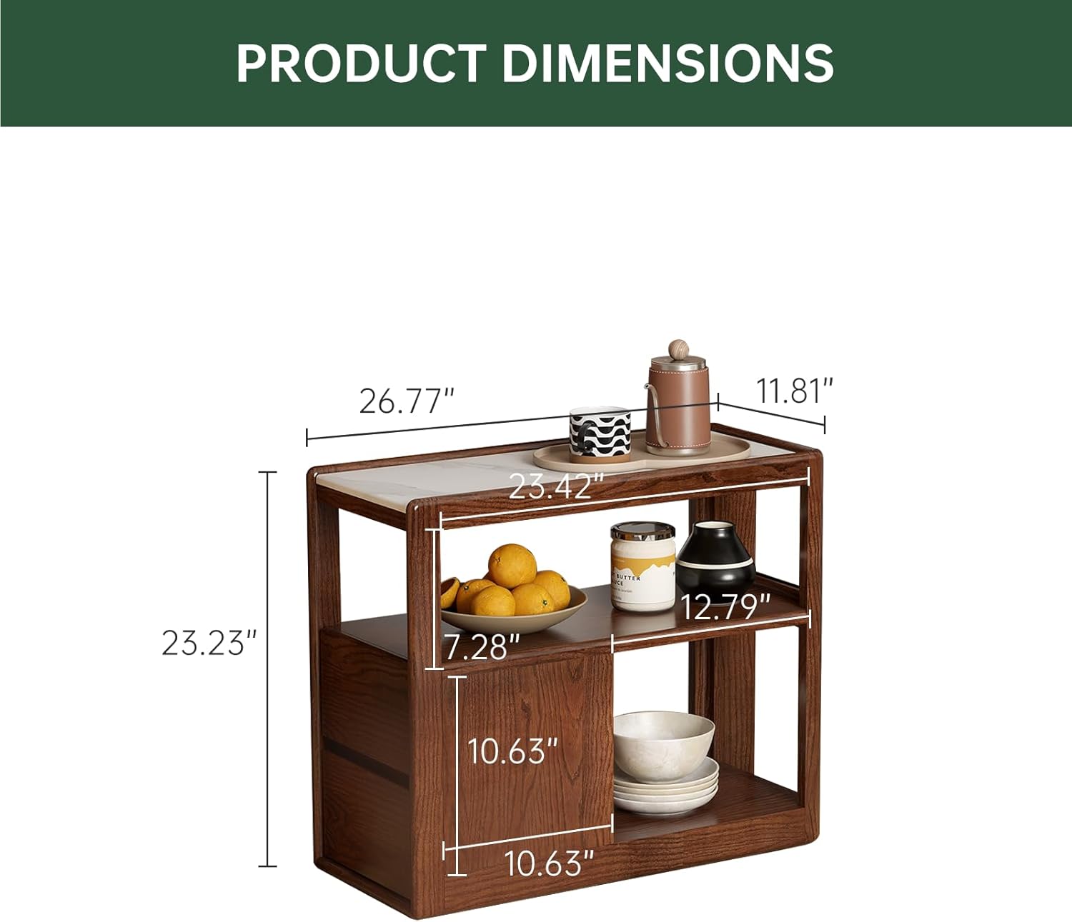 100% Solid Wood Side Table with Storage