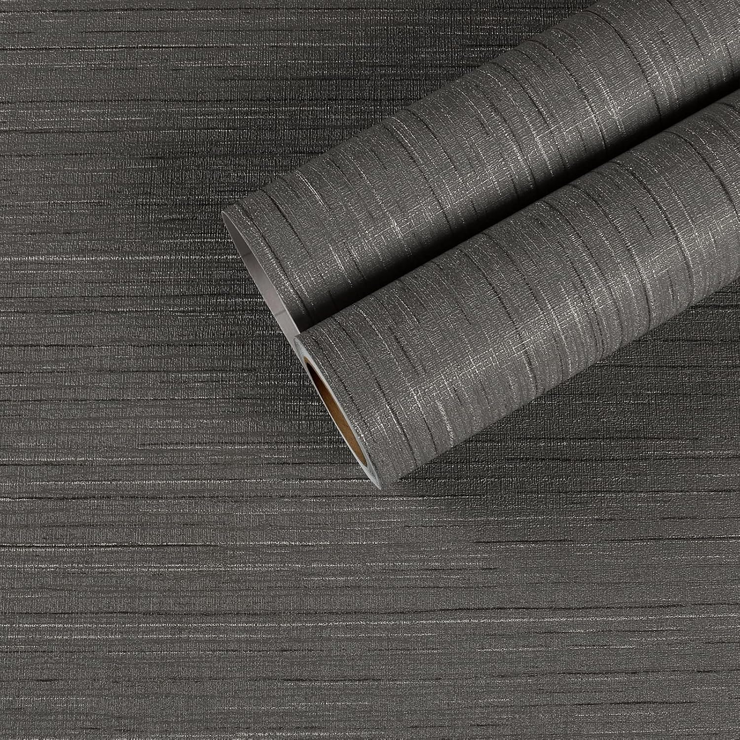 Extra Wide 30”x236” Dark Grey Grasscloth Peel and Stick Wallpaper