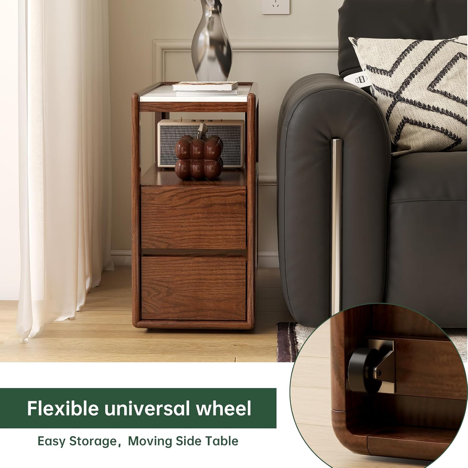 100% Solid Wood Side Table with Storage