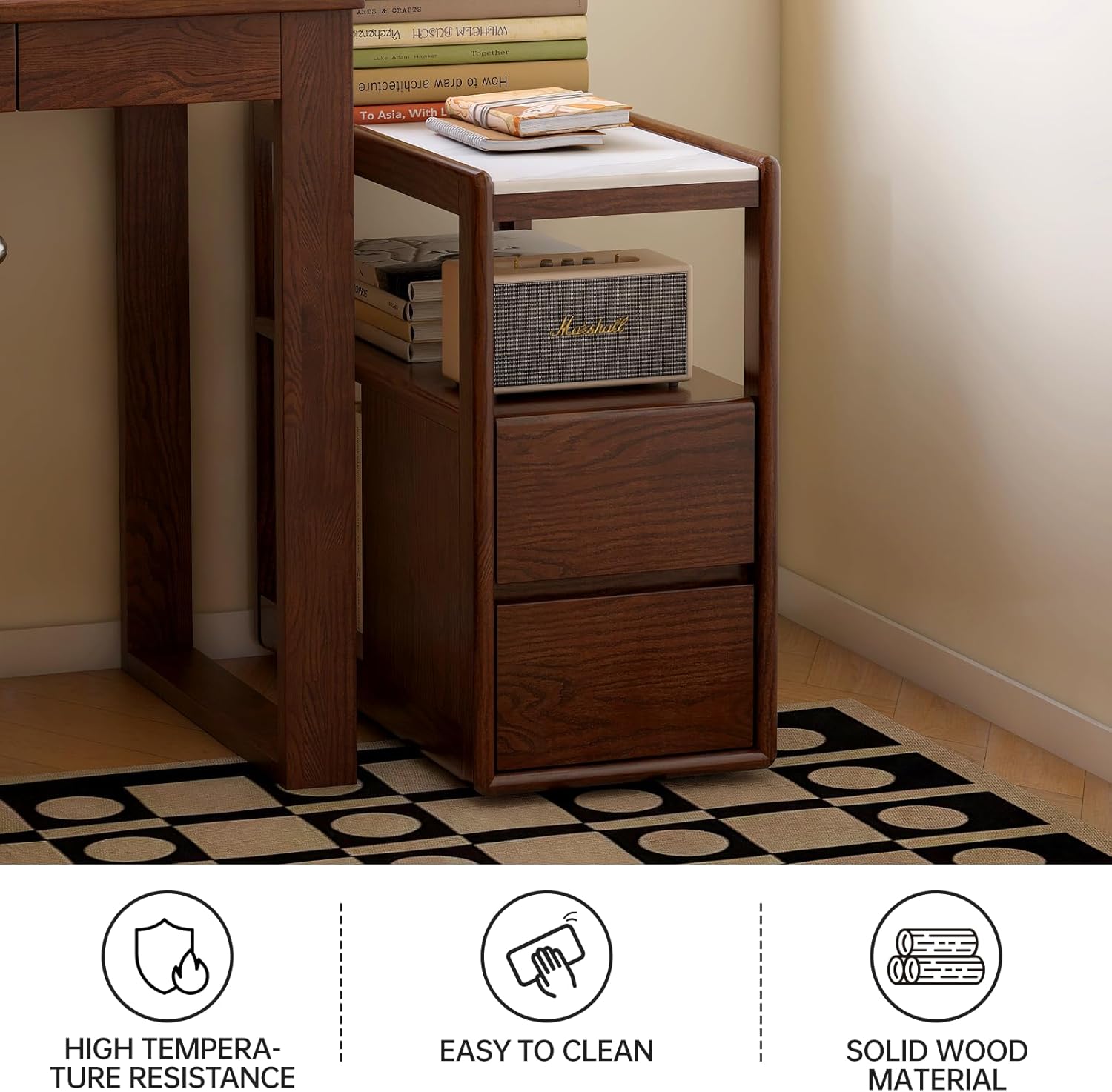 100% Solid Wood Side Table with Storage