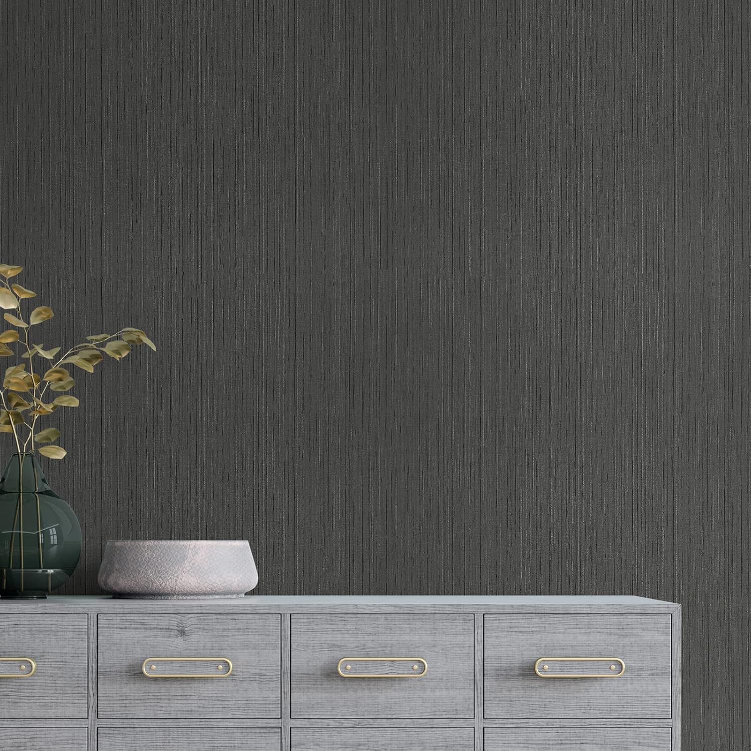 Extra Wide 30”x236” Dark Grey Grasscloth Peel and Stick Wallpaper