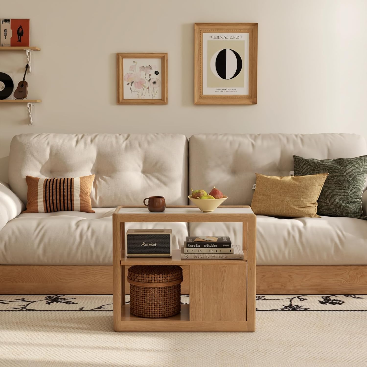 100% Solid Wood Side Table with Storage