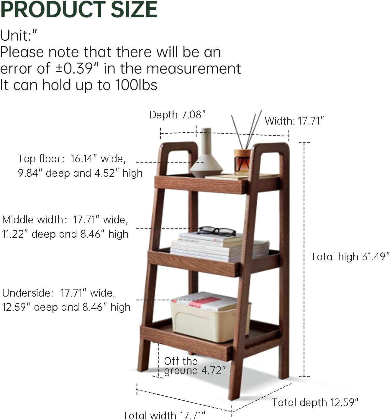 100% Solid Oak 3 Tier Ladder Shelf