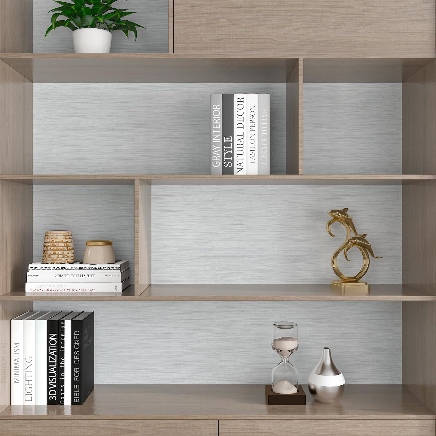 12"x472" Light Grey Striation Peel and Stick Wallpaper Faux Grasscloth Wallpaper