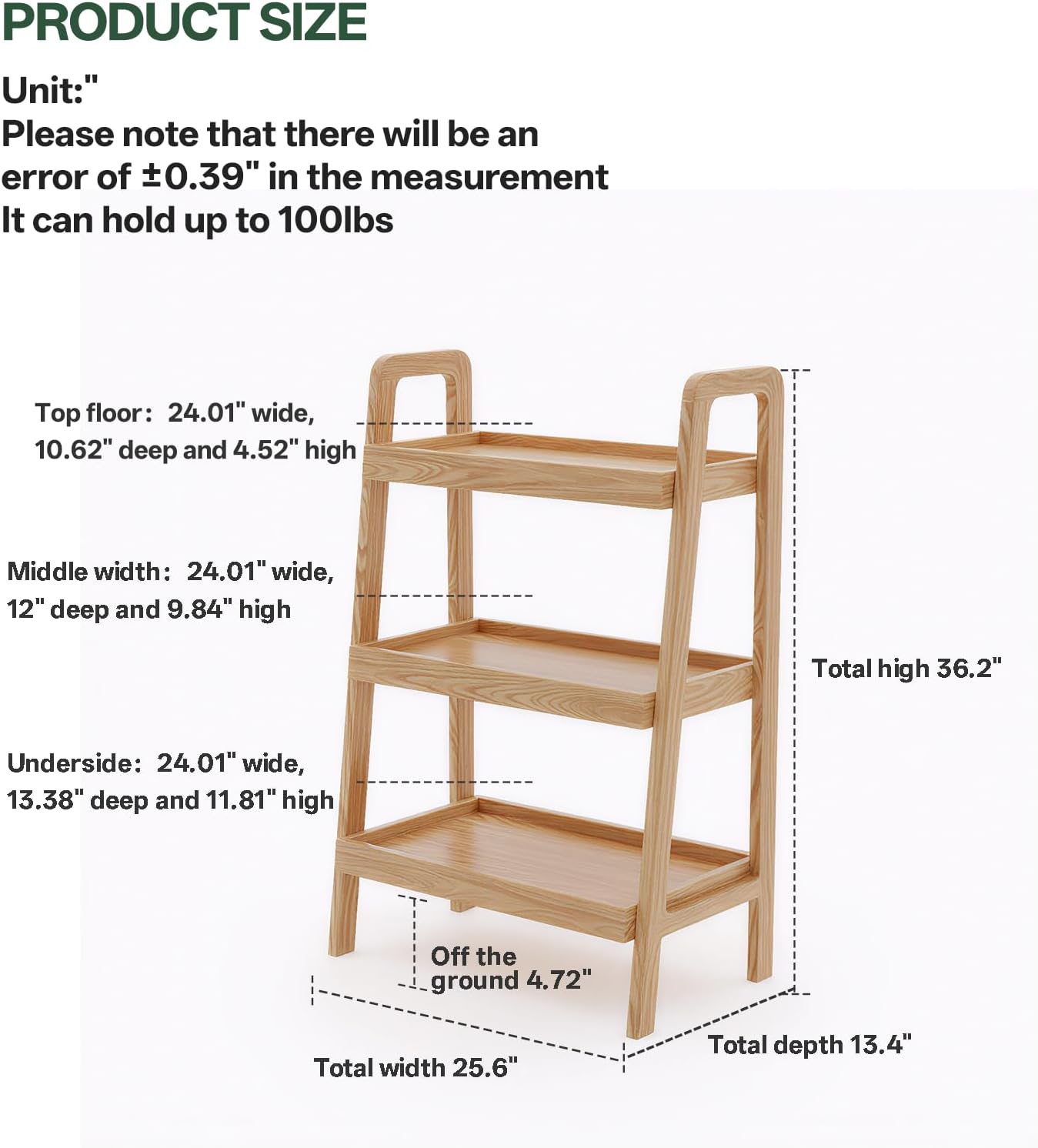 100% Solid Oak 3 Tier Ladder Shelf for Saving Space