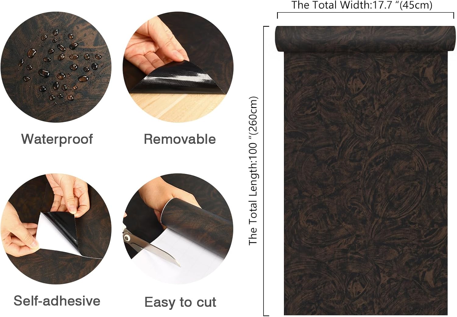 17.7”x100” Thicken Brown Vintage Textured Concrete Wallpaper Peel and Stick