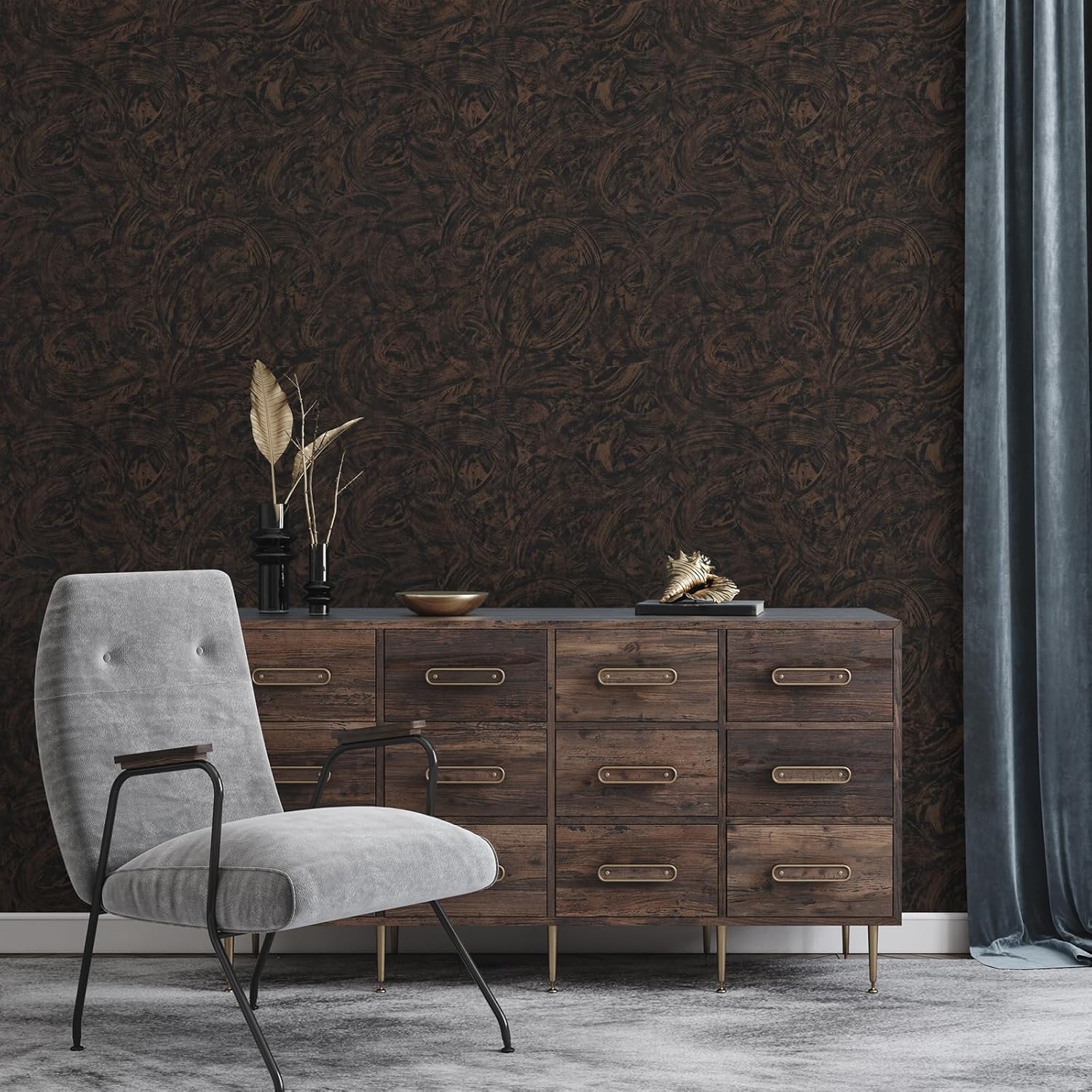 17.7”x100” Thicken Brown Vintage Textured Concrete Wallpaper Peel and Stick