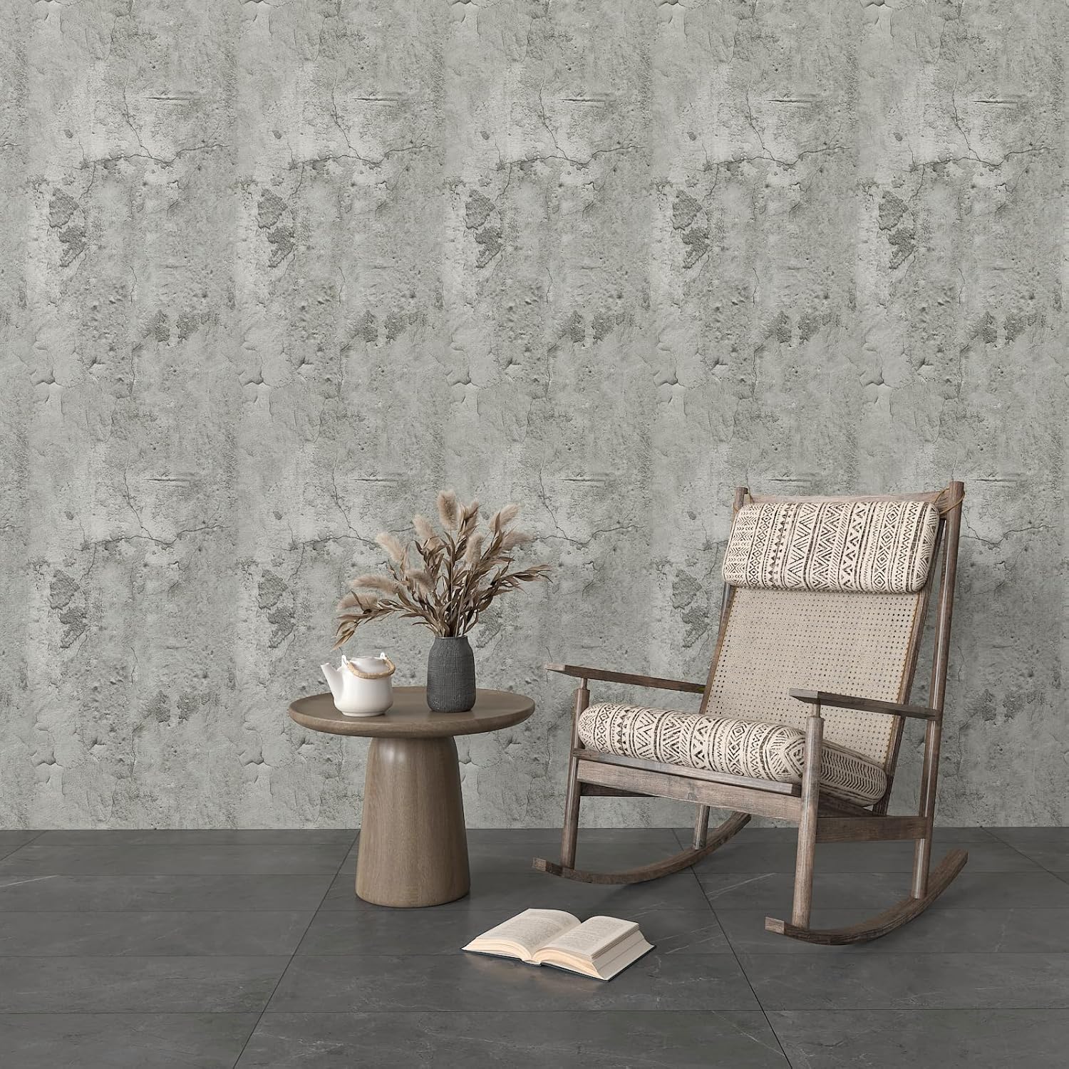 12''x472'' Extra Thick Light Grey Faux Cracked Concrete Wallpaper Peel and Stick