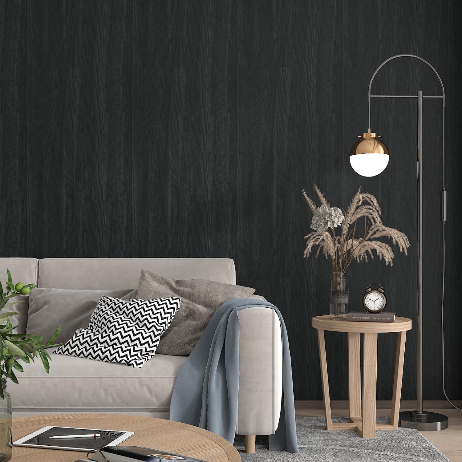 12”x472” Charcoal Black Wood Contact Paper Peel and Stick