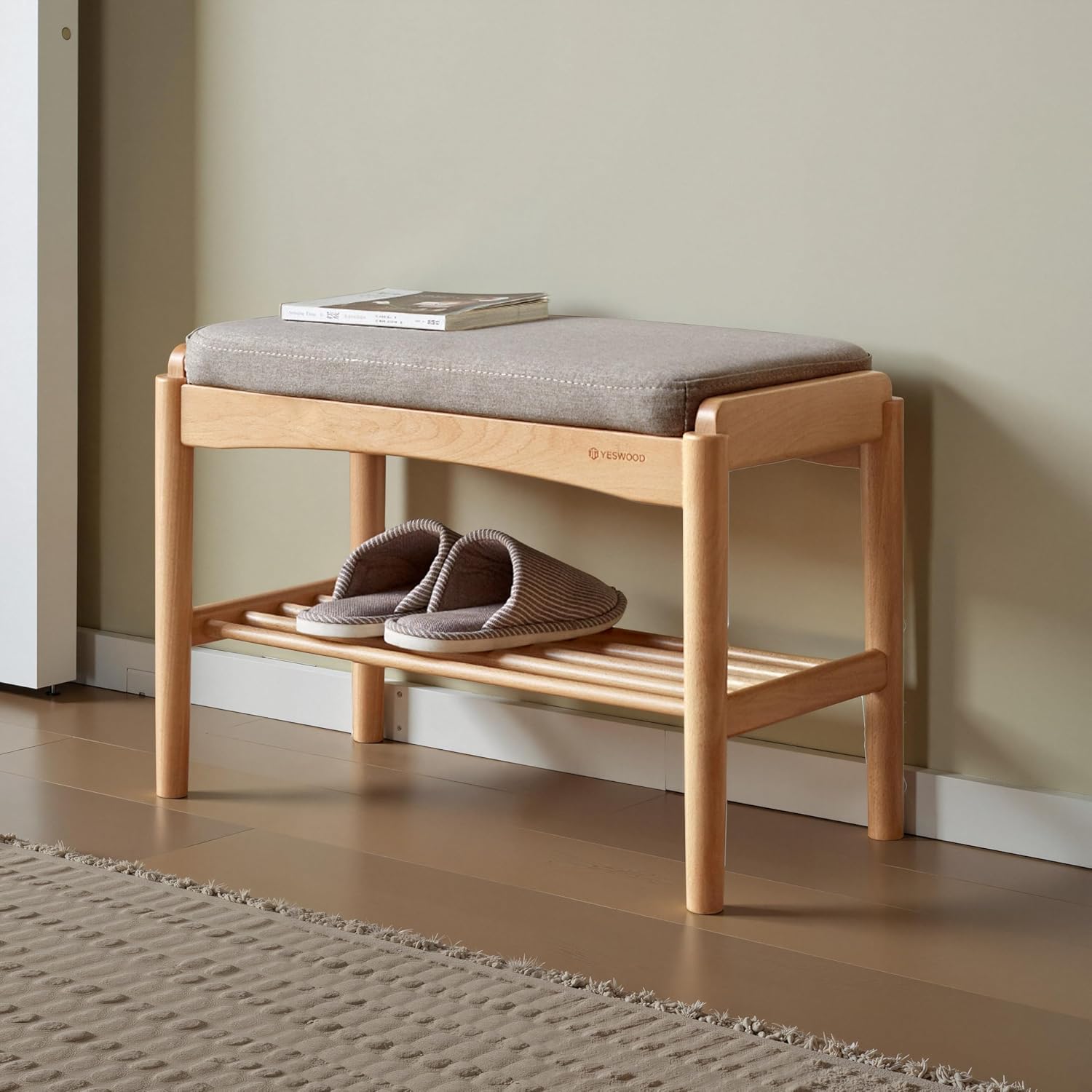Shoe Rack Bench with Gray Cushion
