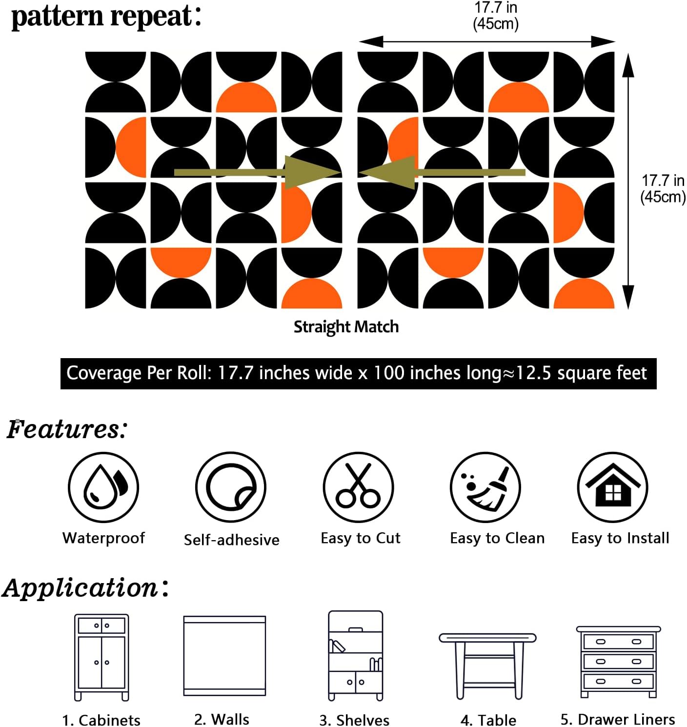 17.7"x100" Modern Retro Geometric Peel and Stick Wallpaper 