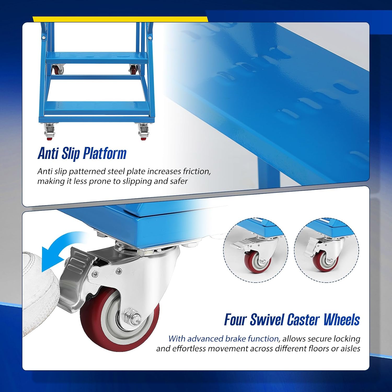 6-Step Rolling Step Ladder with Wheels, | 3-Sided Fence, 4 Locking Wheels, 1213LBS Capacity