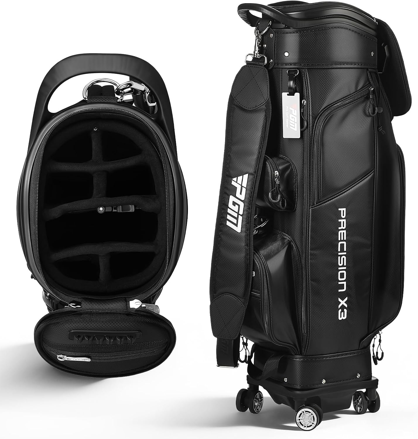 Golf Cart Bag with Top Dividers, Retractable Integrated Handle Grip