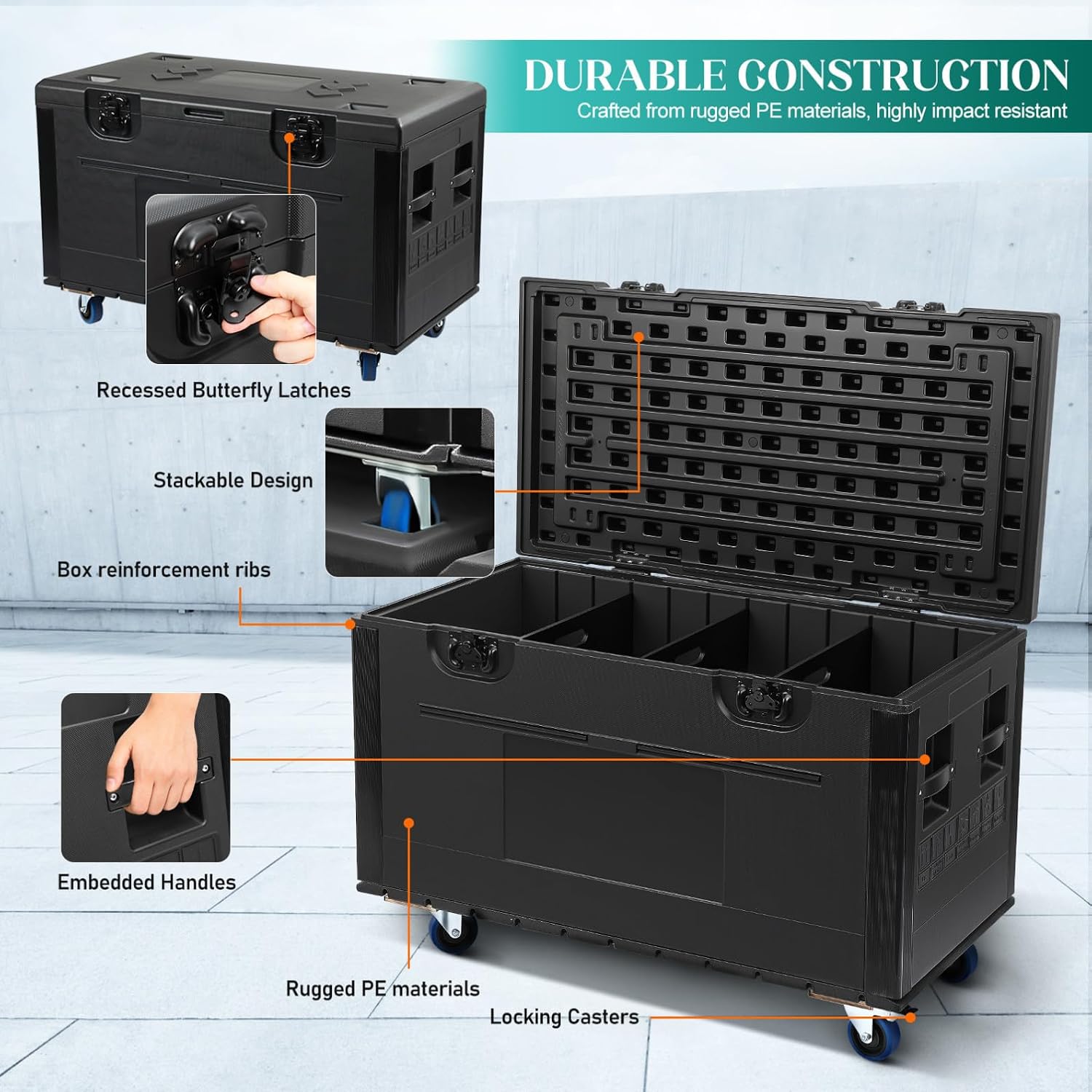 Rolling Road Case with 3 Dividers, 500kg Load, PE/EVA Shell