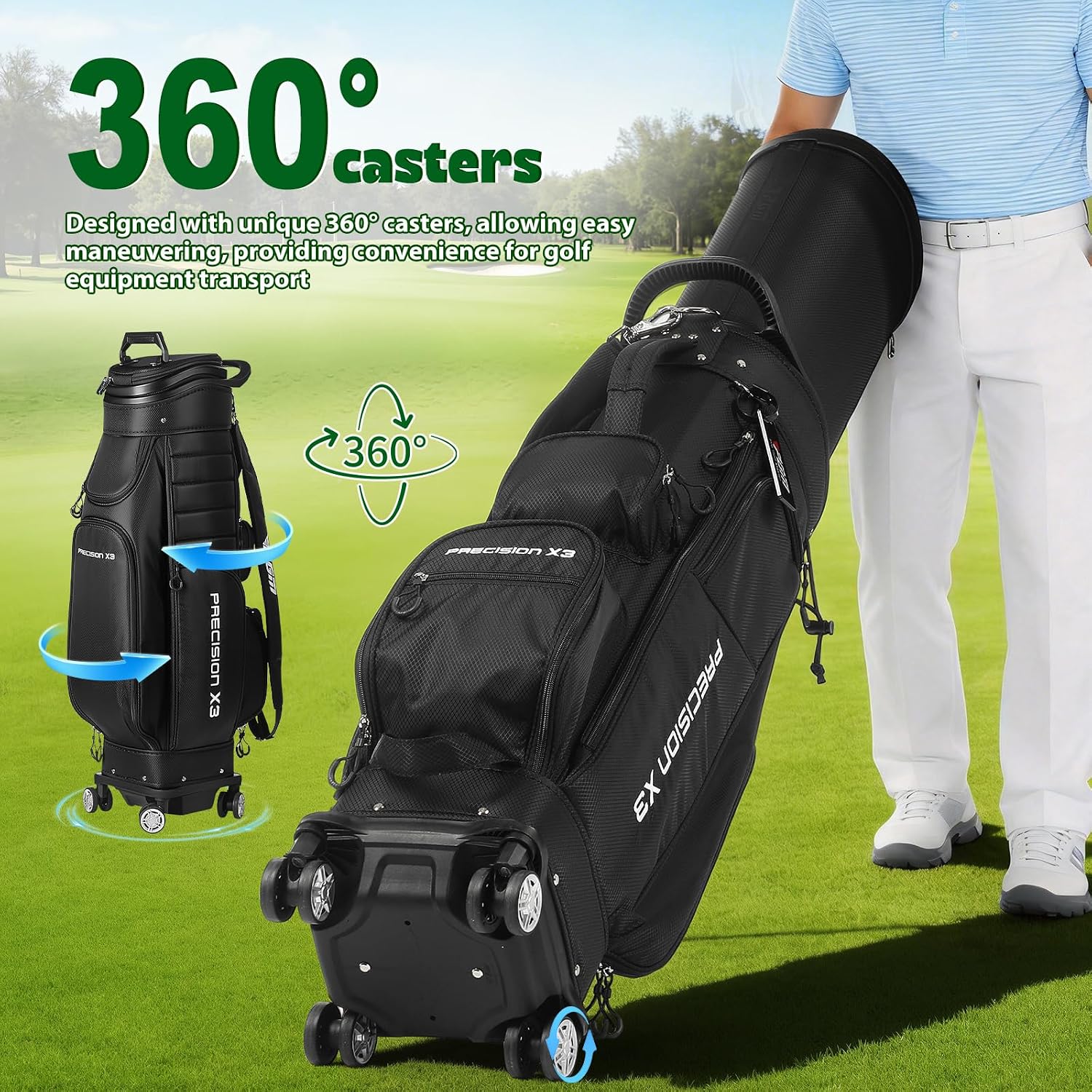 Golf Cart Bag with Top Dividers, Retractable Integrated Handle Grip