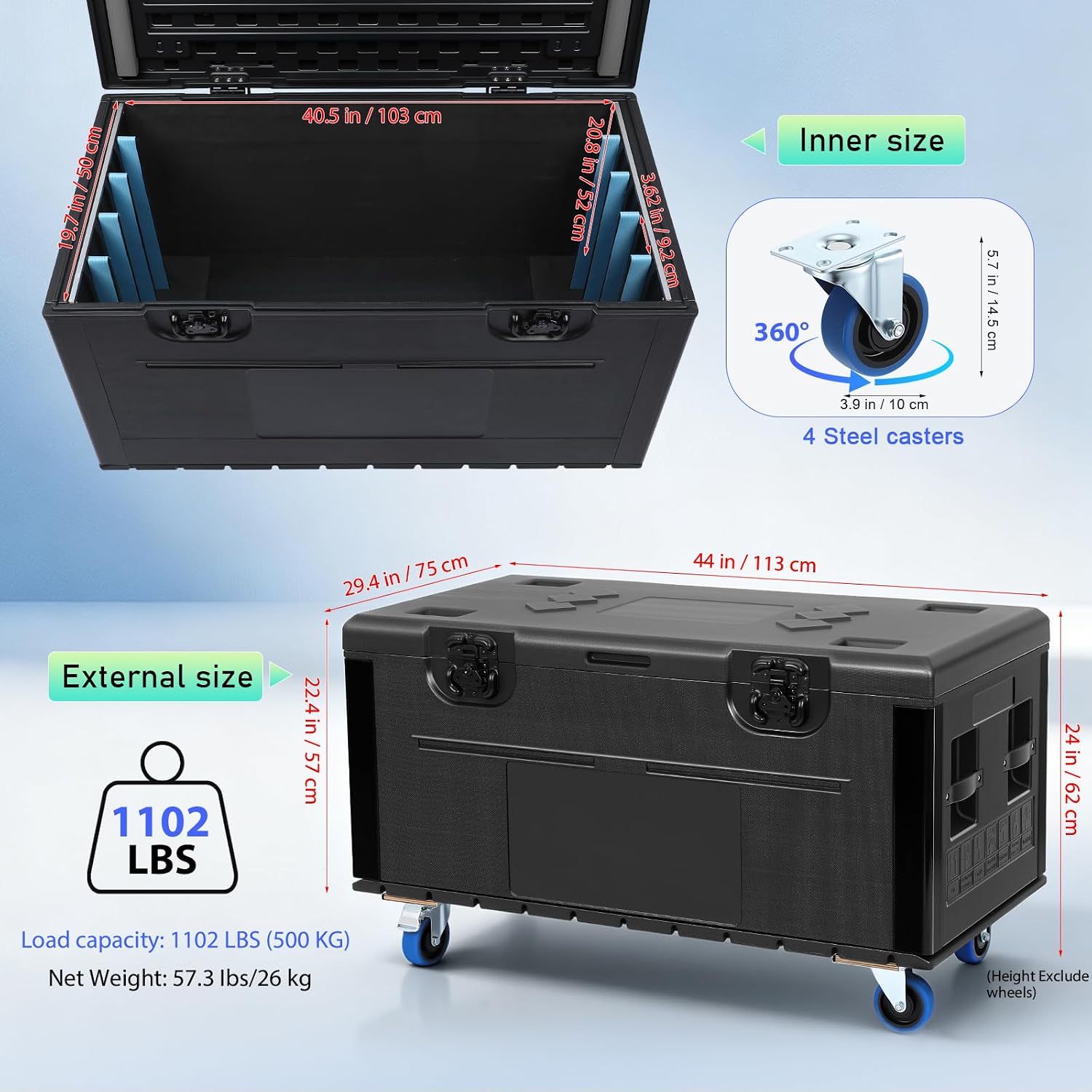 Heavy Cable Transport Case, Rolling Road Case with Wheels, 500kg