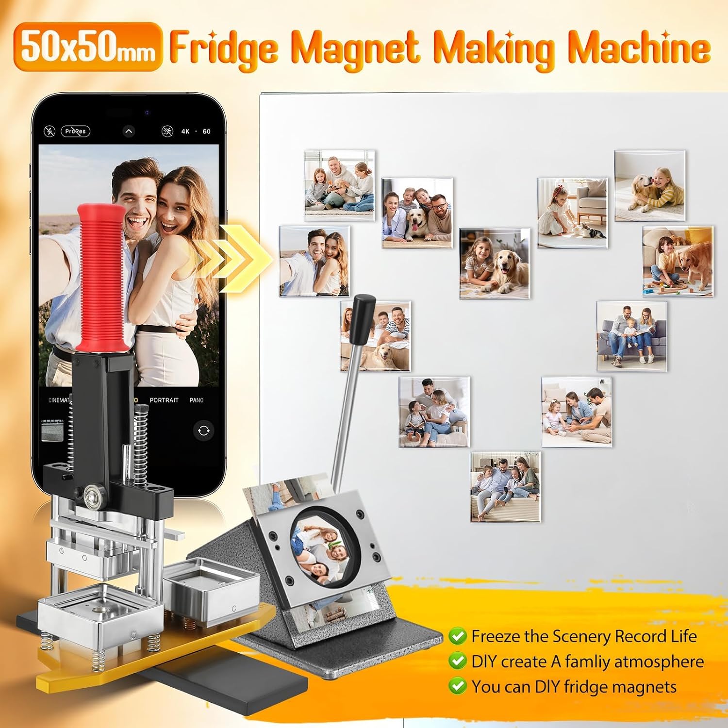 Magnet Maker Machine Kit 50x50MM Square, DIY Photo Magnet Press with Paper Cutter & Supplies
