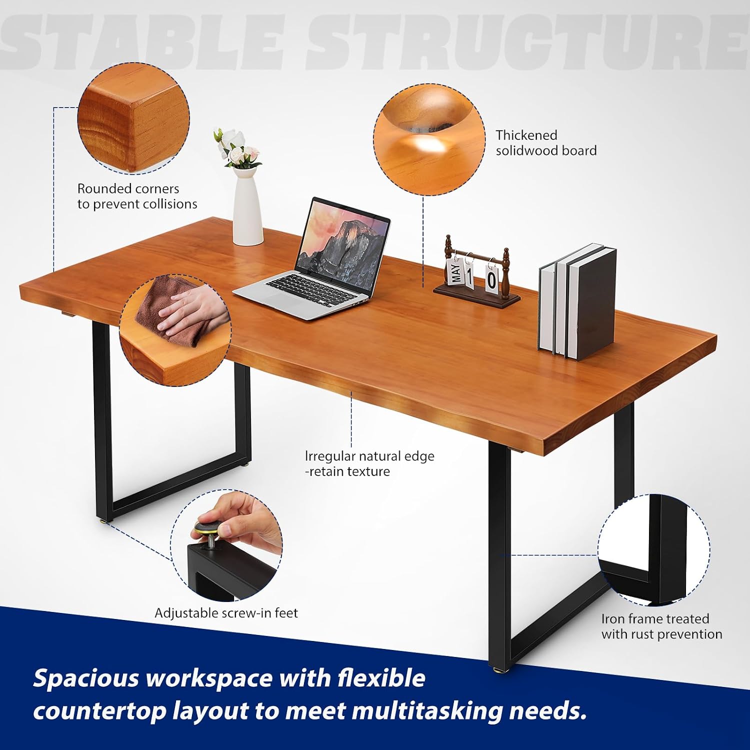 Wooden Computer Desk, 70.8 Inch Home Office Desk, Gaming Desk, Long Work Desk Table with Metal Frame