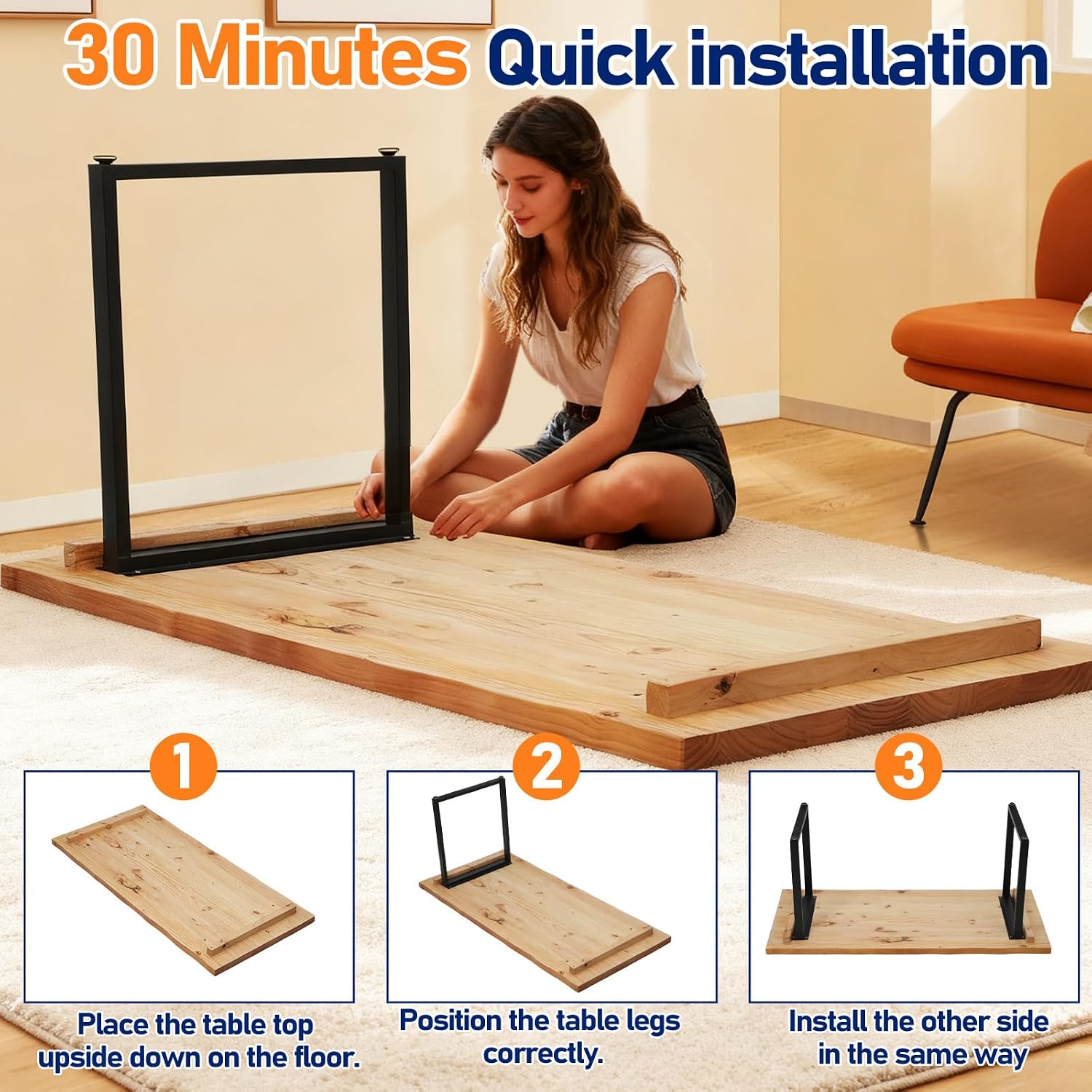 Wooden Computer Desk, 70.8 Inch Home Office Desk, Gaming Desk, Long Work Desk Table with Metal Frame