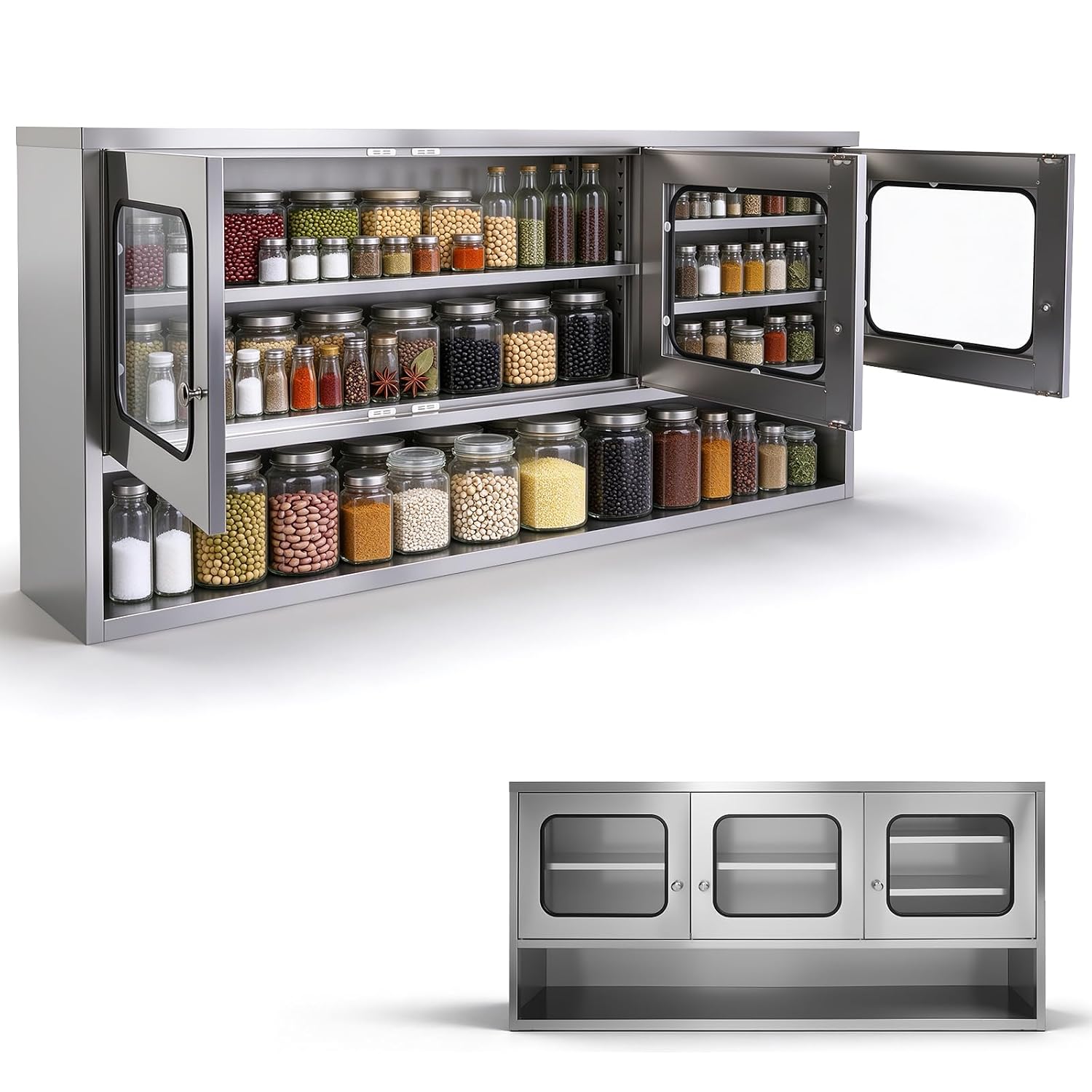 Stainless Steel Kitchen Cabinet, Wall Mounted Cabinet for Storage | 59"W x 27.5"H x 11.8"D